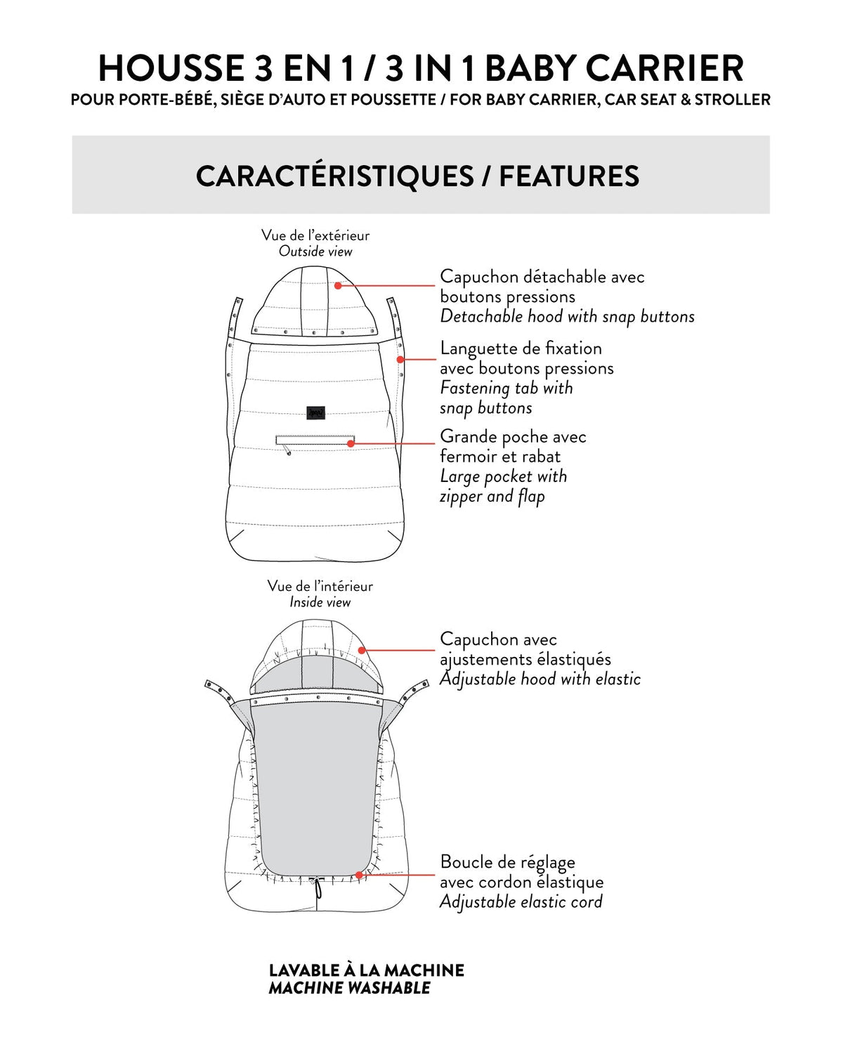 Deux par Deux Multi-Function Baby Carrier For Car Seats And Strollers Off White