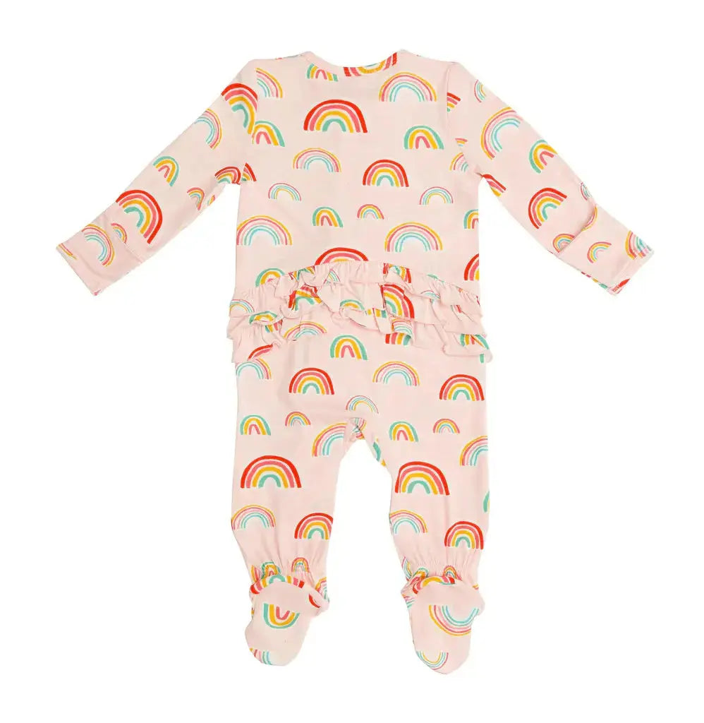 Bamboo Ruffle Footie - Pink Rainbows | Angel Dear | Angel Dear | Jenni Kidz