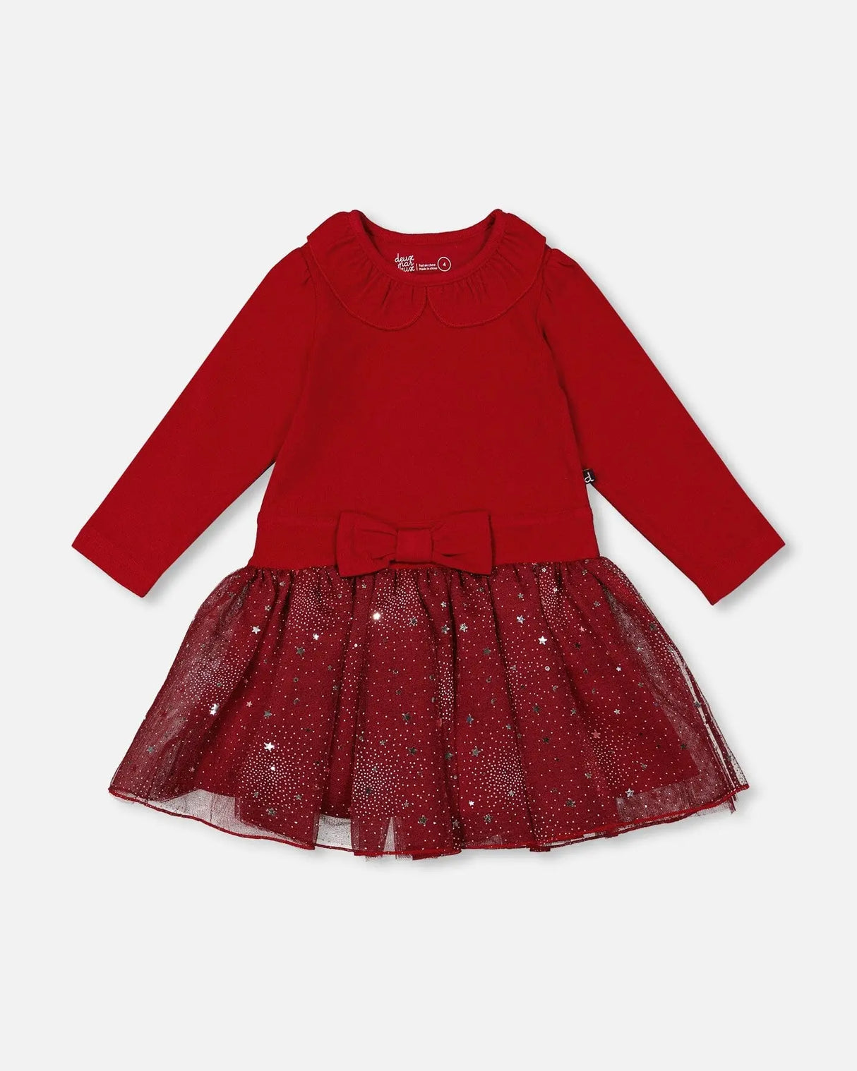 Bi-Material Dress With Glittering Skirt Red | Deux par Deux | Jenni Kidz
