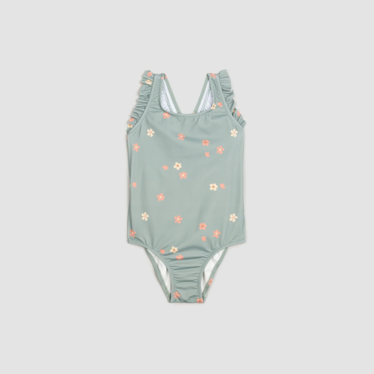 Floral Print on Dusty Green One-Piece Baby & Toddler Girls Swimsuit | Petit Lem | Miles The Label | Jenni Kidz