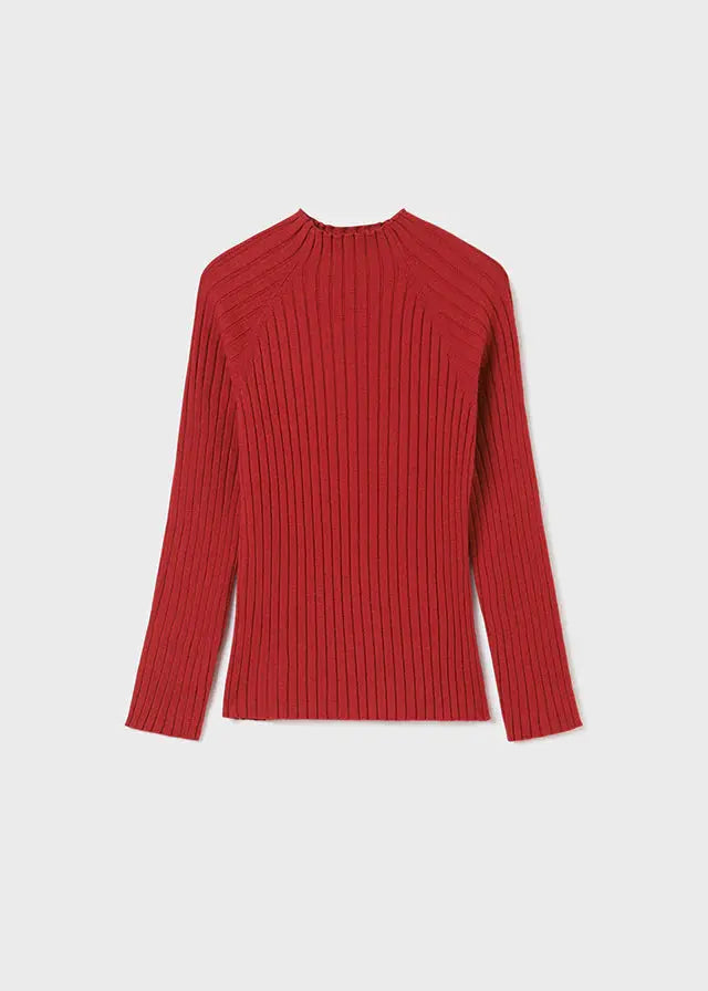 Girls Ribbed Knit Mockneck Long Sleeve - Red | Mayoral | Mayoral | Jenni Kidz