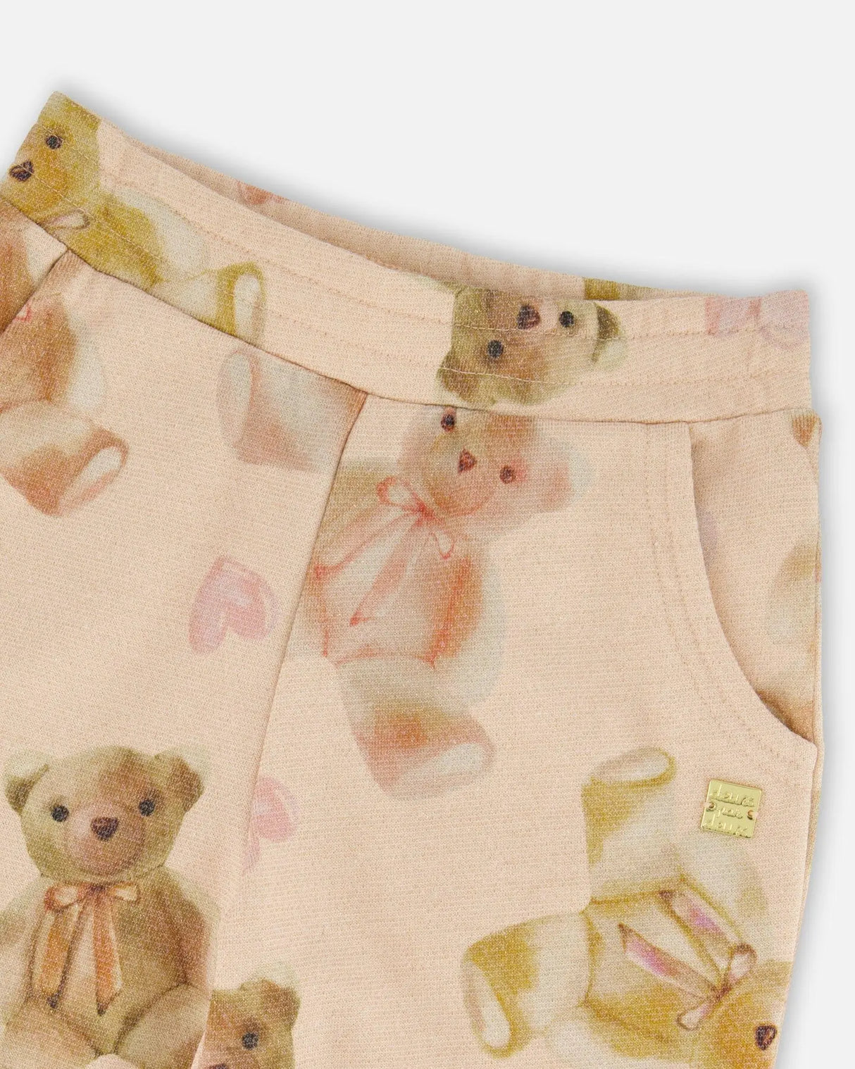 Glittering French Terry Sweatpants Beige Teddy Bear Print | Deux par Deux | Jenni Kidz