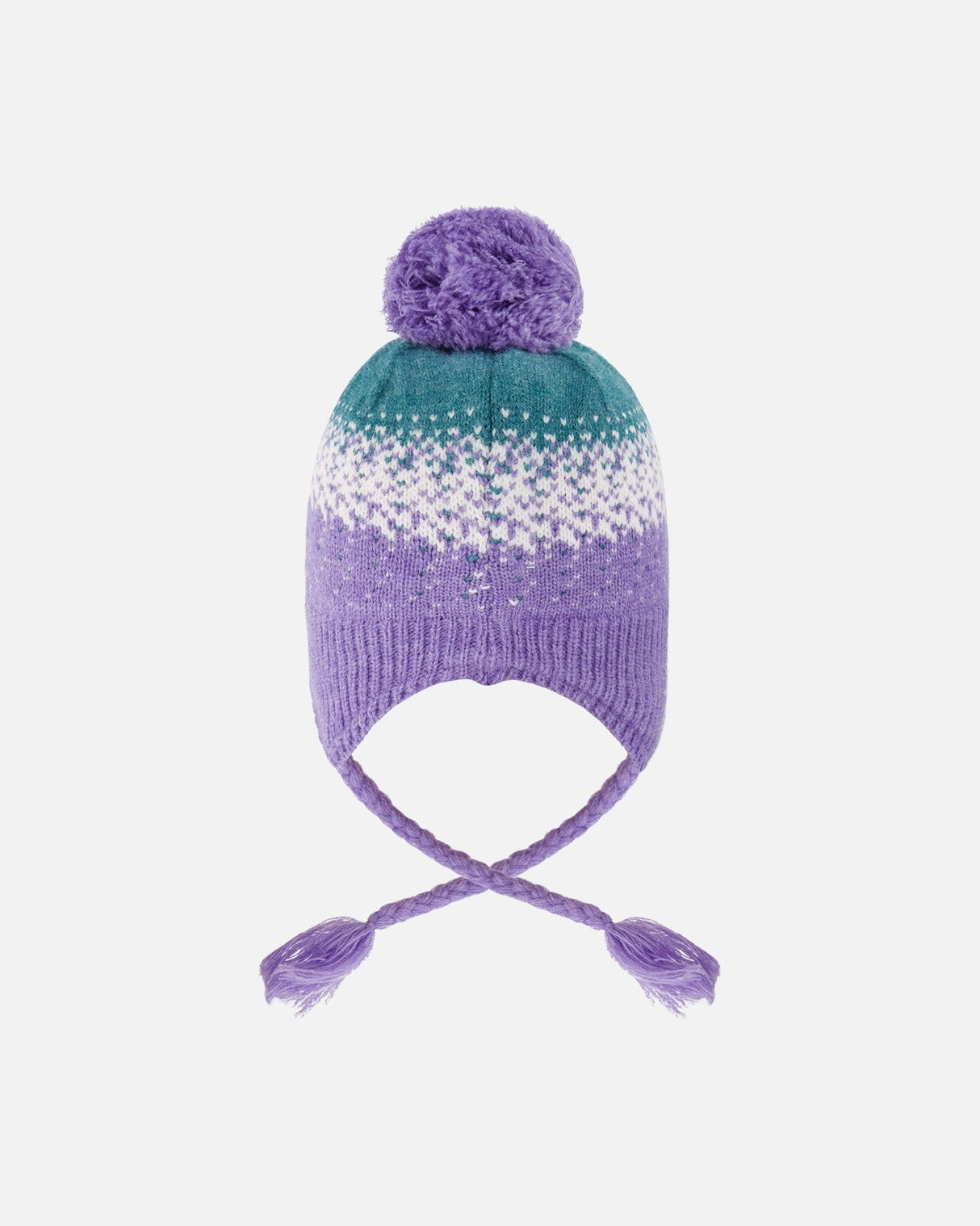 Lined Peruvian Knit Hat With Pompom Lilac And Green-2