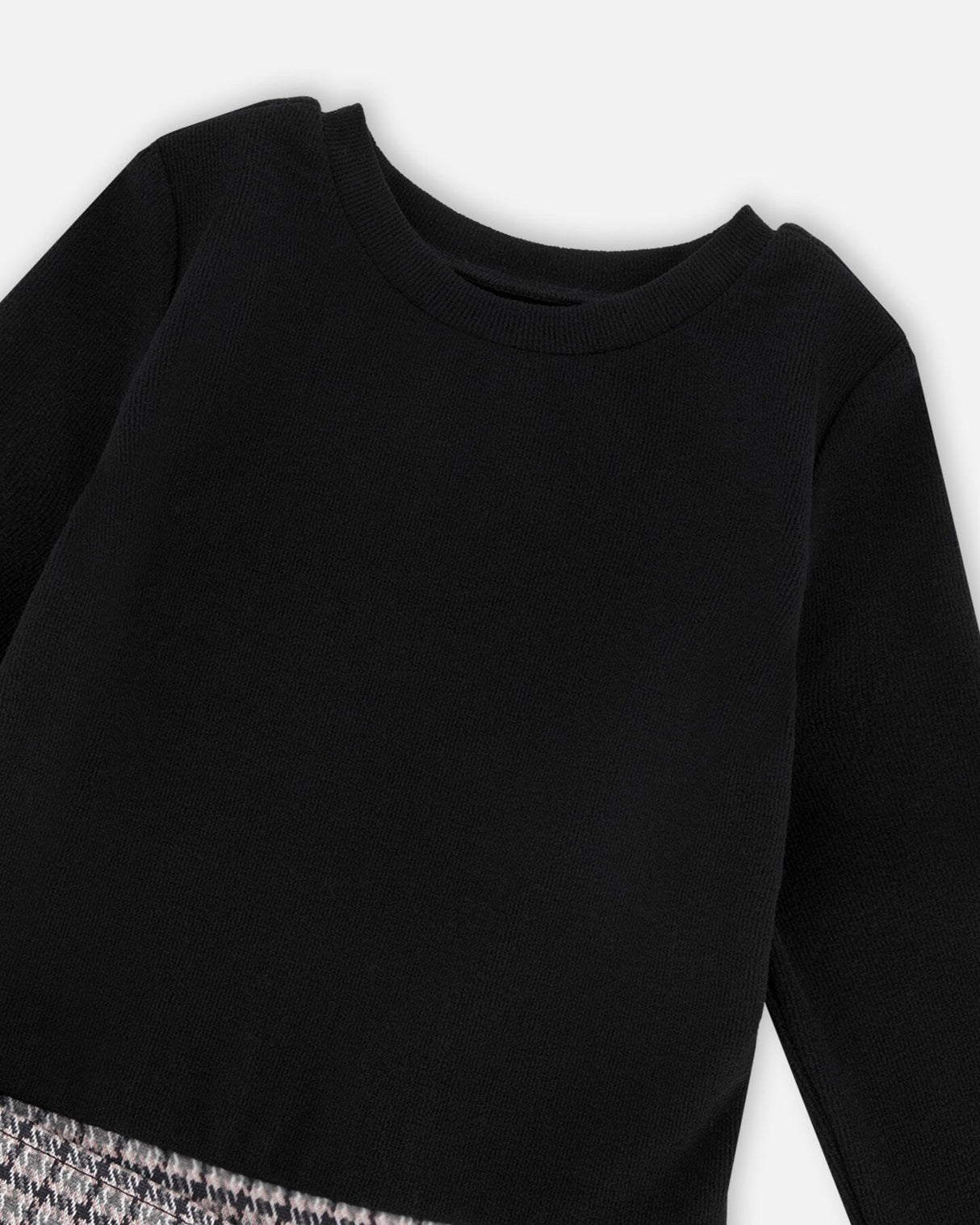 Bi-Material Dress Black And Houndstooth-3