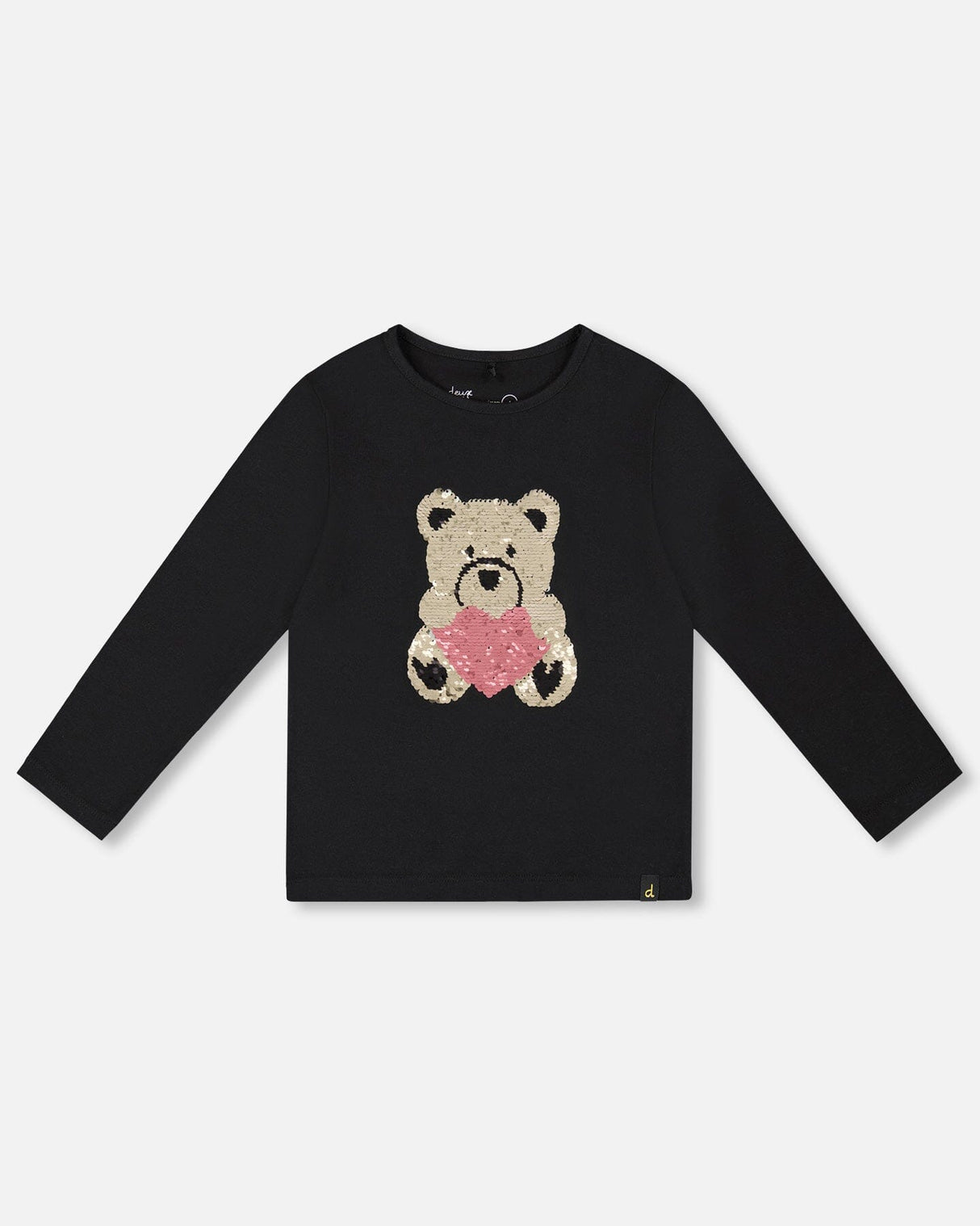Black Organic Cotton T-Shirt With Reversible Sequin Teddy Bear-0