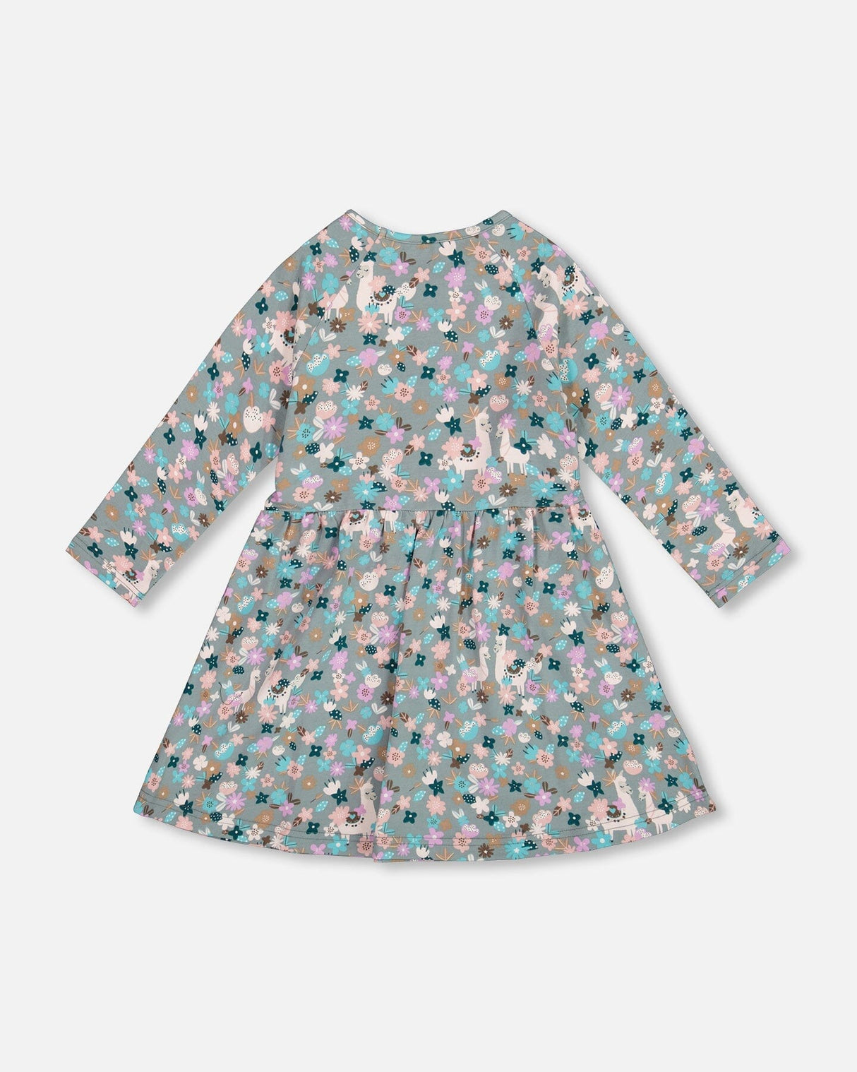 Half Button Organic Cotton Dress Blue Llama Print-2