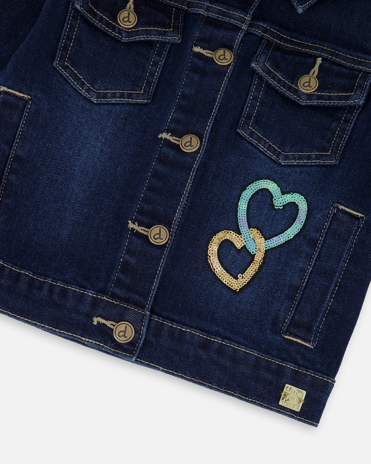 Stretch Denim Jacket Dark Blue With Glittery Hearts And Unicorn-4