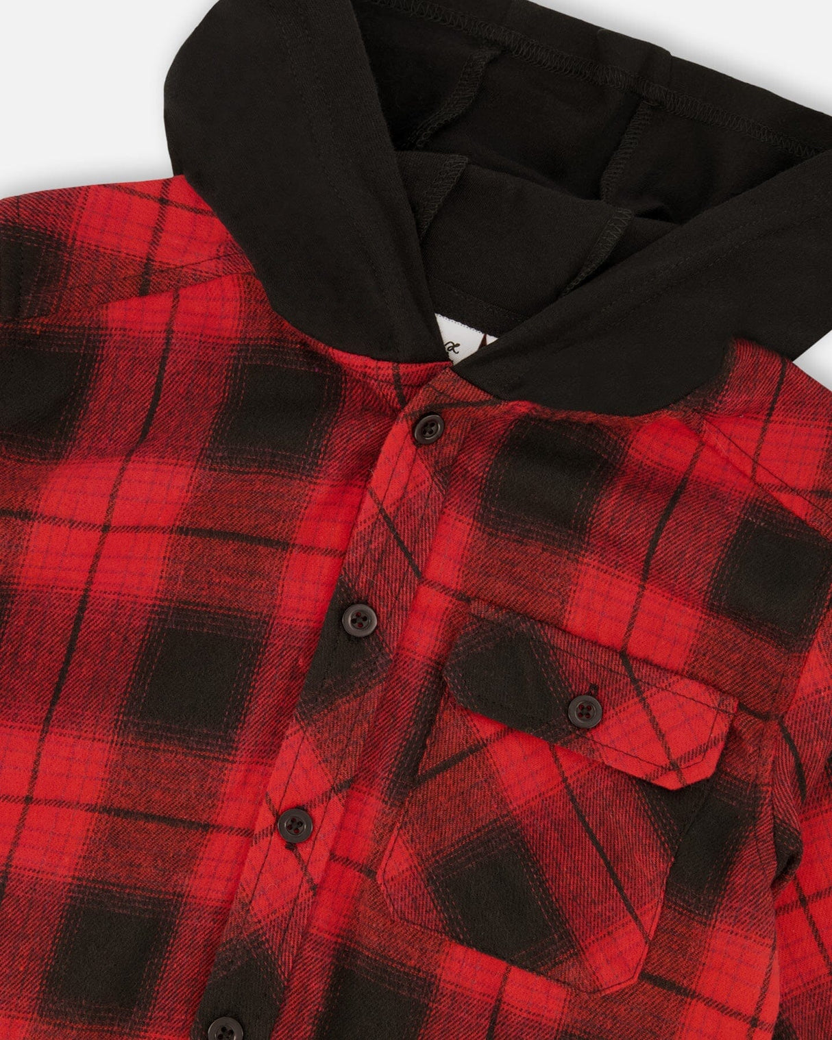 Plaid Flannel Shirt With Hoodie Red And Black-3