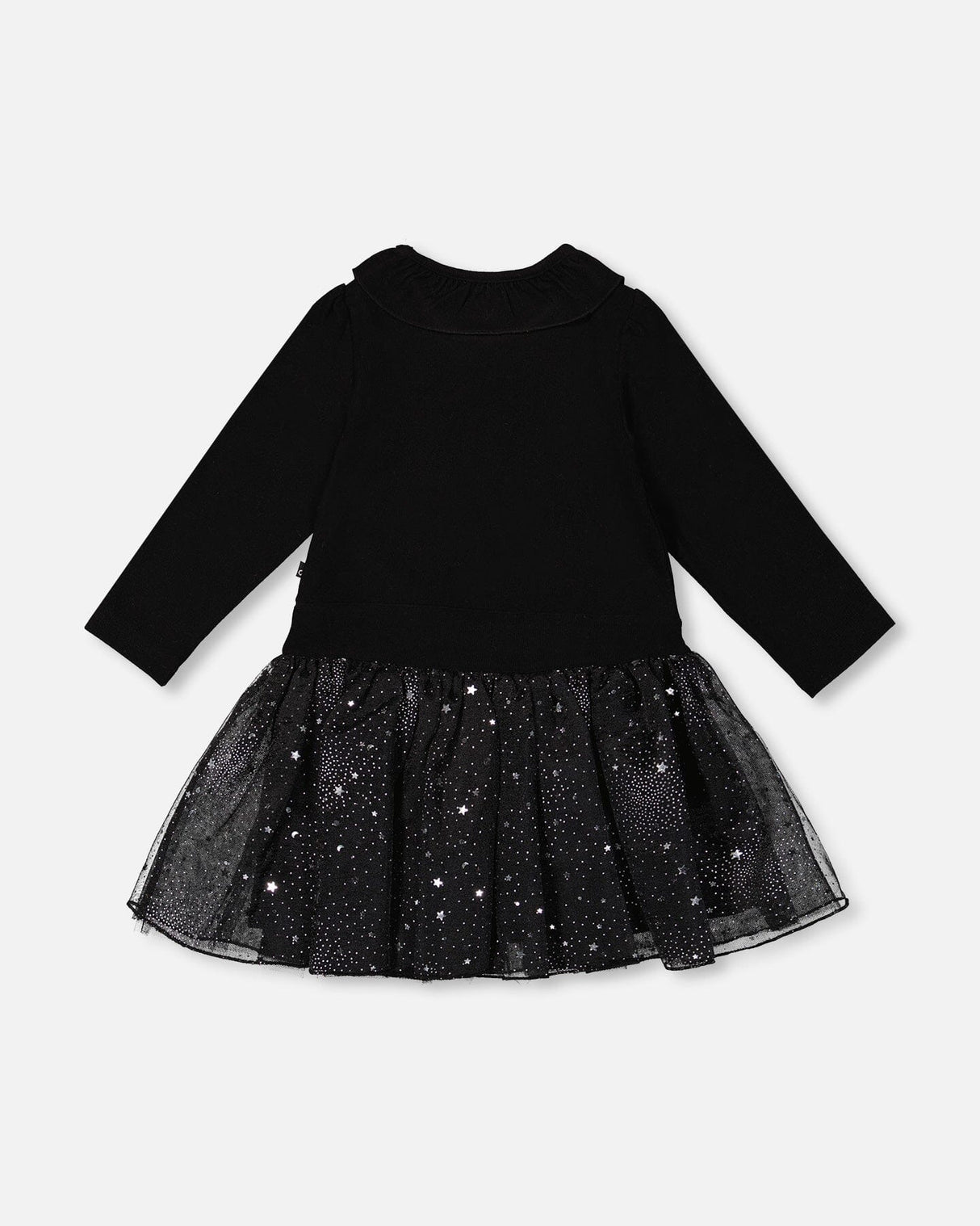 Bi-Material Dress With Glittering Skirt Black-2