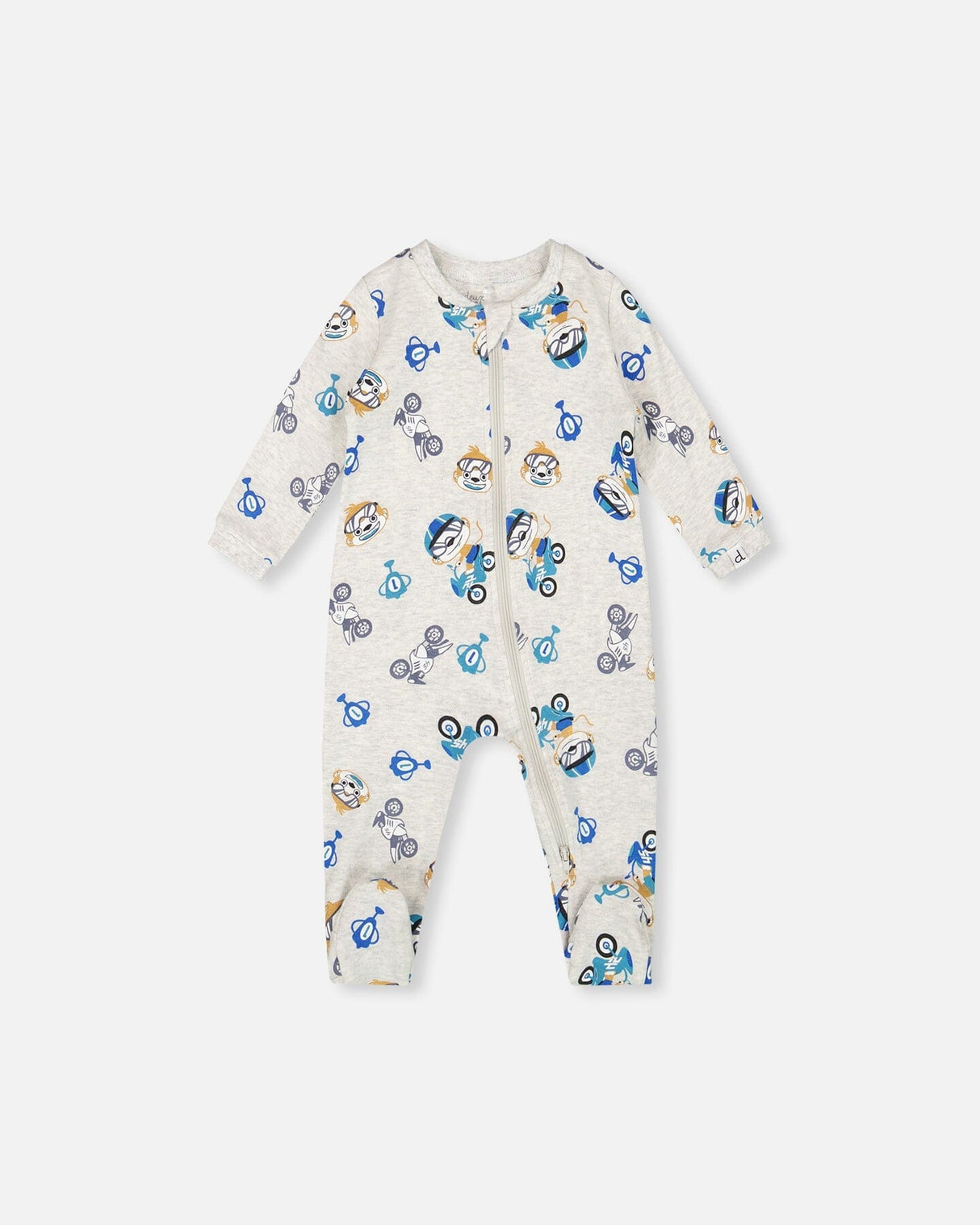 One-Piece Organic Cotton Pajama Beige Monkey Print-0