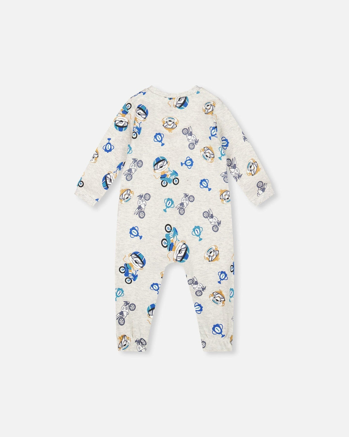 One-Piece Organic Cotton Pajama Beige Monkey Print-1