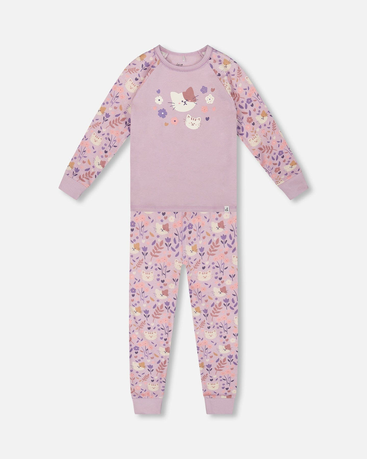 Organic Cotton Two-Piece Pajamas Lilac Cat Print-0