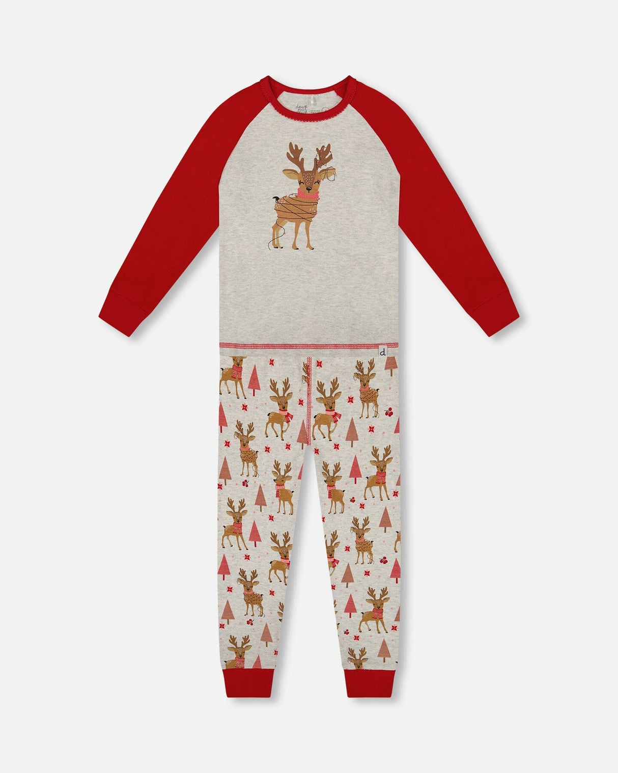 Organic Cotton Two-Piece Pajamas Beige Girly Reindeer Print-0