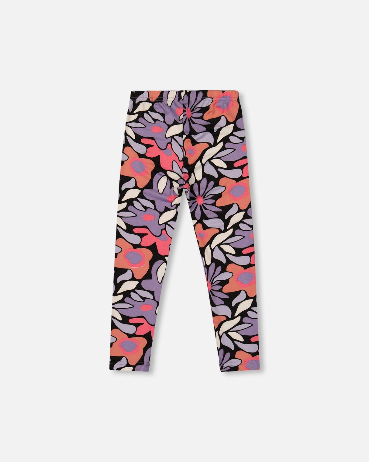 Stretch Jersey Leggings Black Retro Flower Print-2