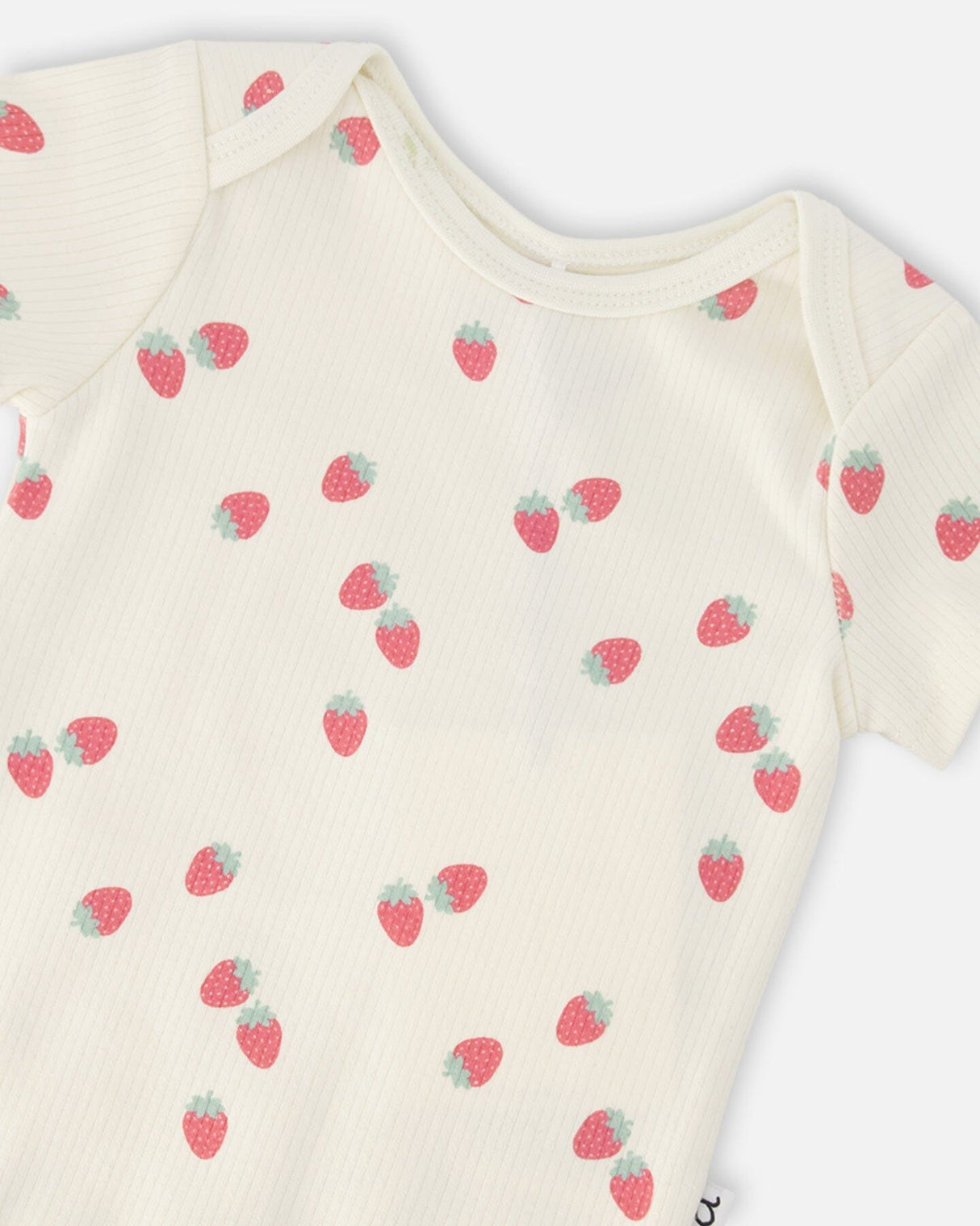 Evolutive Cotton Rib Jersey Onesie White Printed Strawberries-3