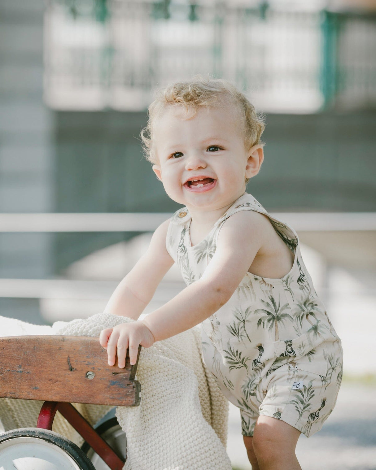 Organic Cotton Jersey Romper Beige Zebra Print-1