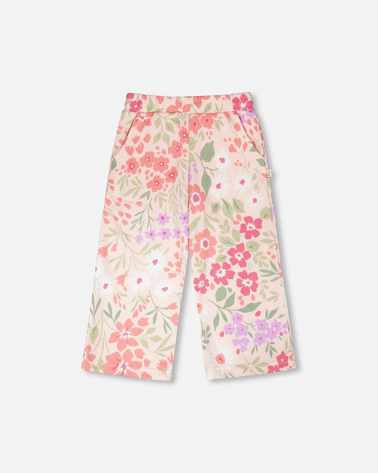 French Terry Pants Pink Printed Flowers-0
