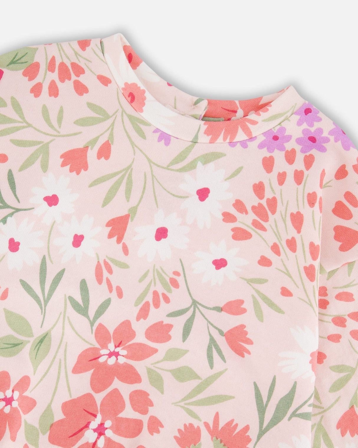 French Terry Sweatshirt Pink Printed Flowers-4