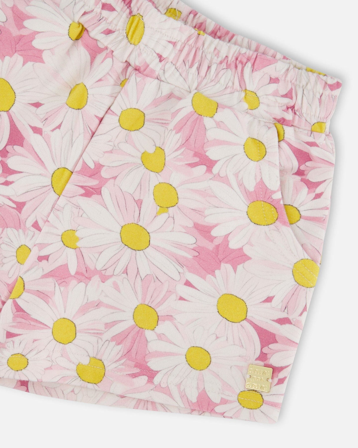 French Terry Shorts Pink Printed Daisies-4
