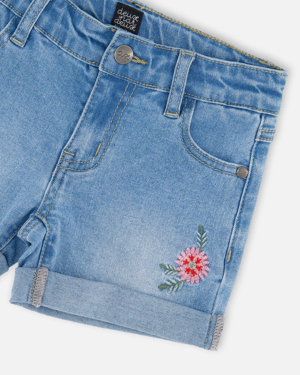 Light Blue Denim Shorts With Embroidery-3