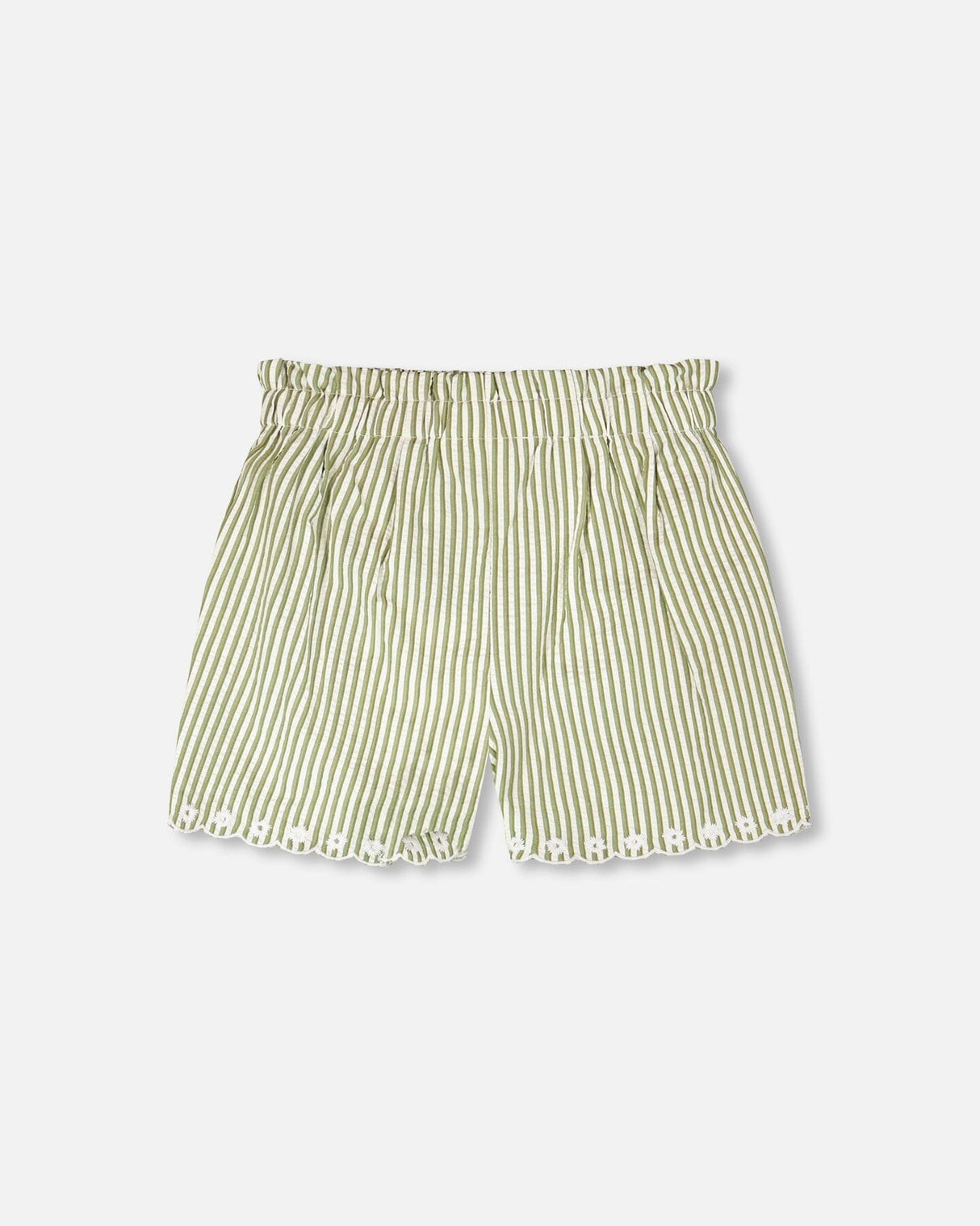 Shorts Green And Off White Stripes With Embroidery-2