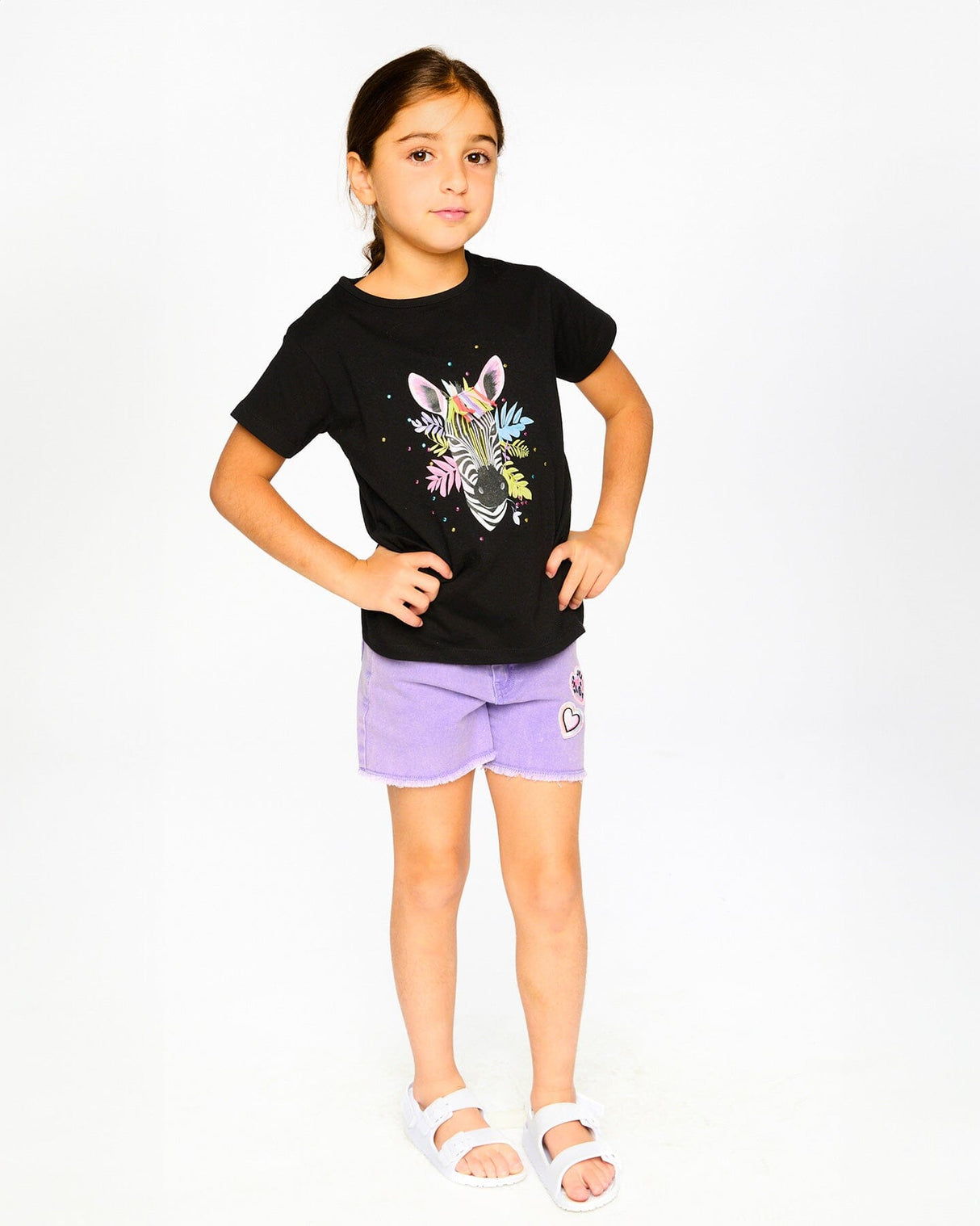 Mauve Denim Shorts With Embroidery-2