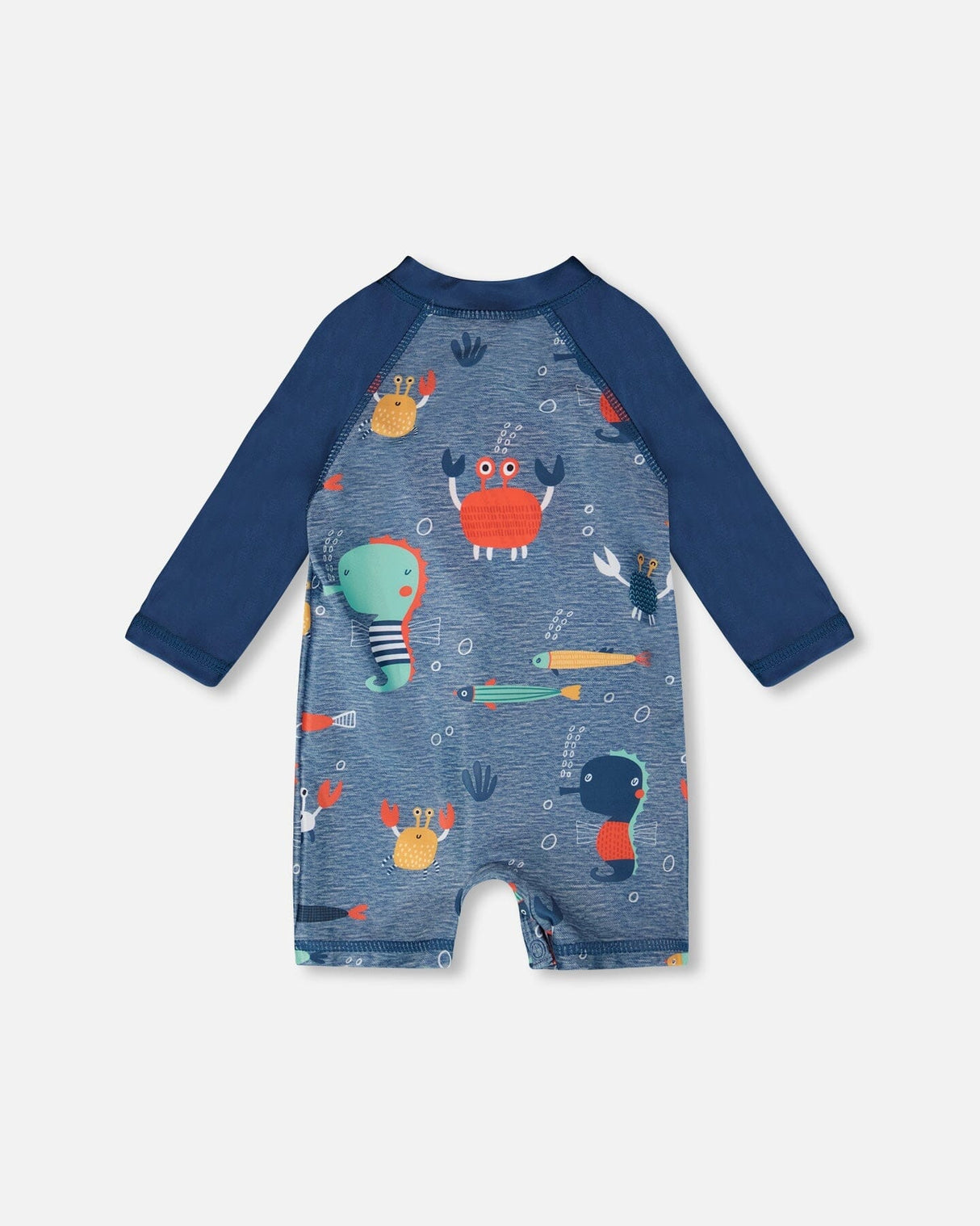 Baby And Toddler One-Piece Long Sleeve Rashguard Blue Printed Marine Animals-3