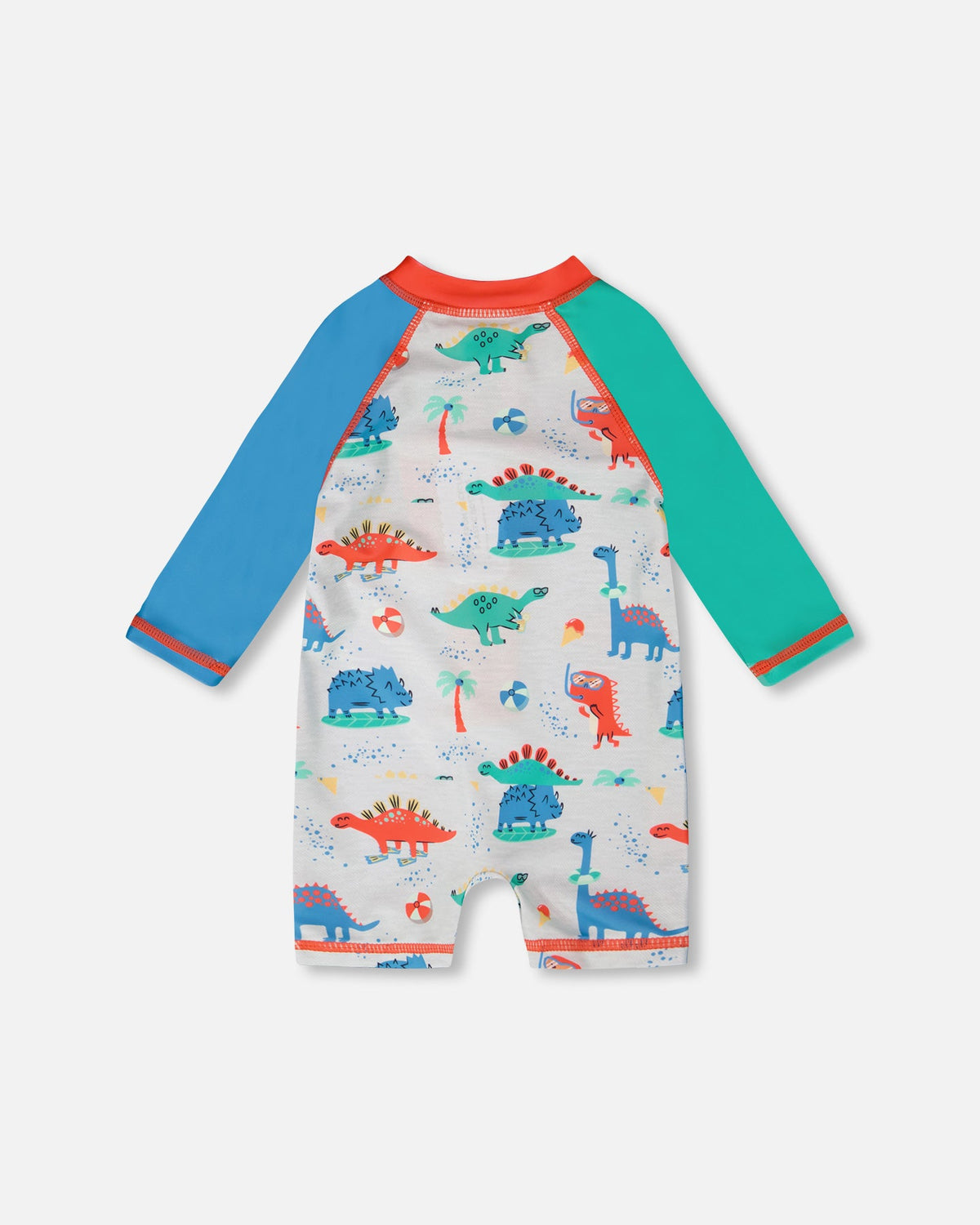 Deux par Deux Baby And Toddler One-Piece Long Sleeve Rashguard Grey Baby Dinosaur Print product image P2