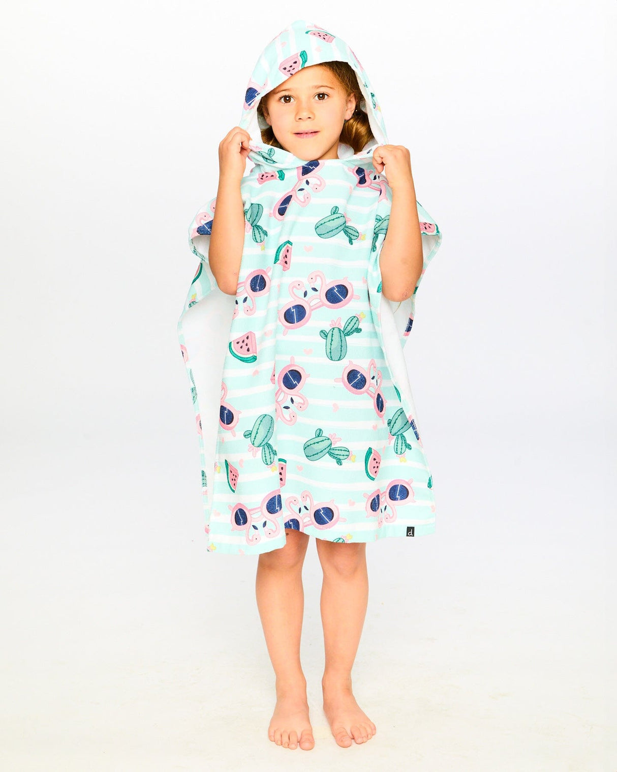 Hooded Beach Towel Blue Flamingo And Cactus Print-1