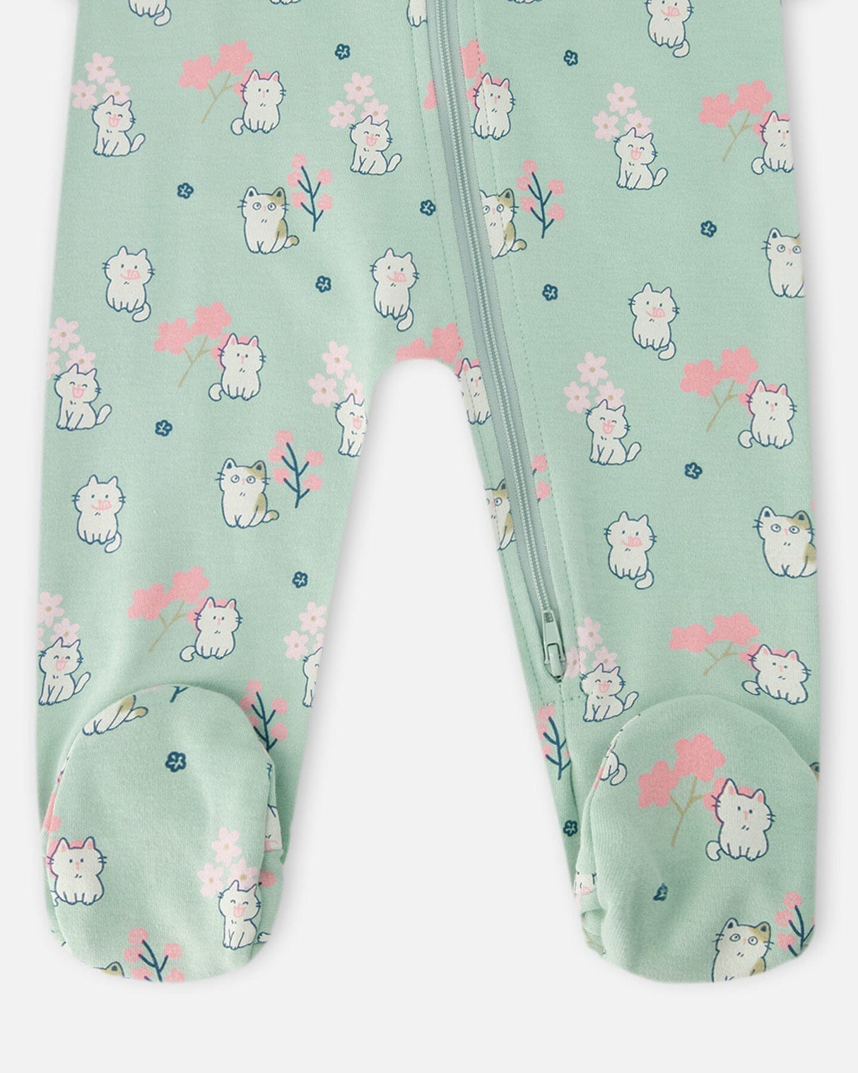 Organic Cotton Baby One-Piece Pyjama Blue Kitten Print-2