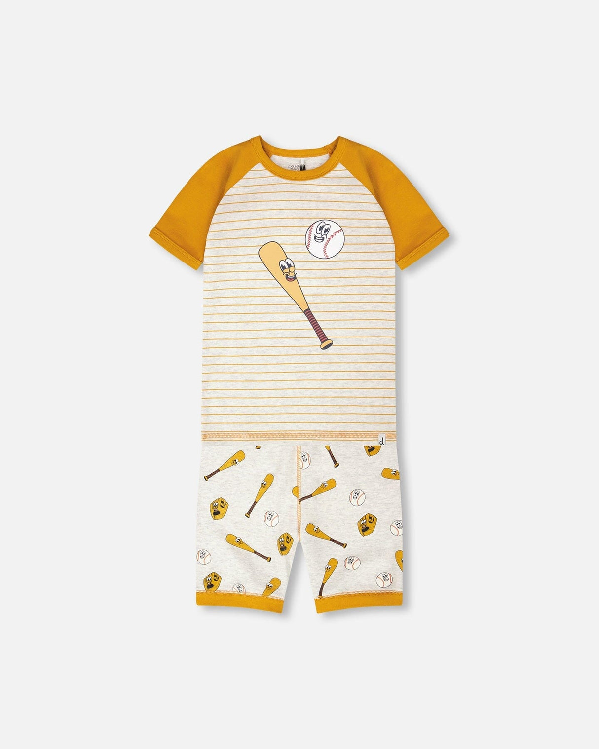 Organic Cotton Two-Piece Pyjama Set Grey Mix Baseball Print-0