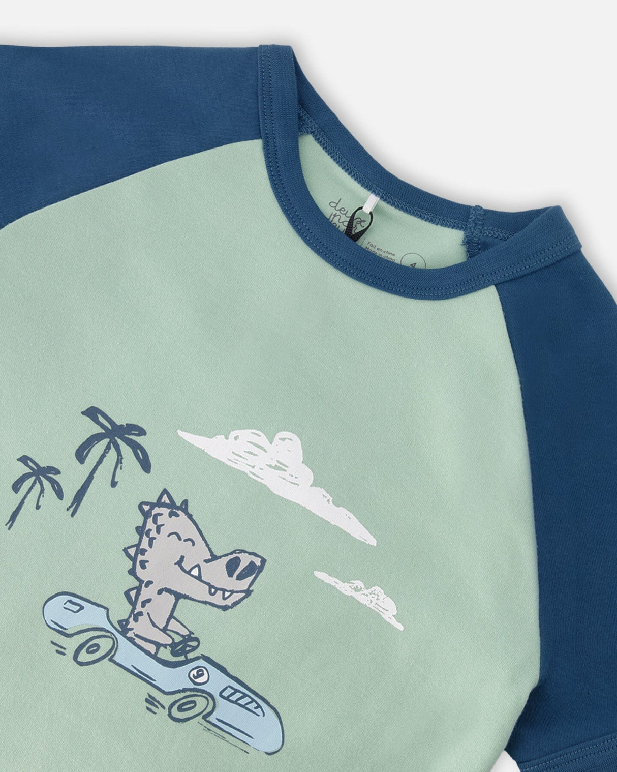 Organic Cotton Two-Piece Pyjama Set Green Crocodile Print-3