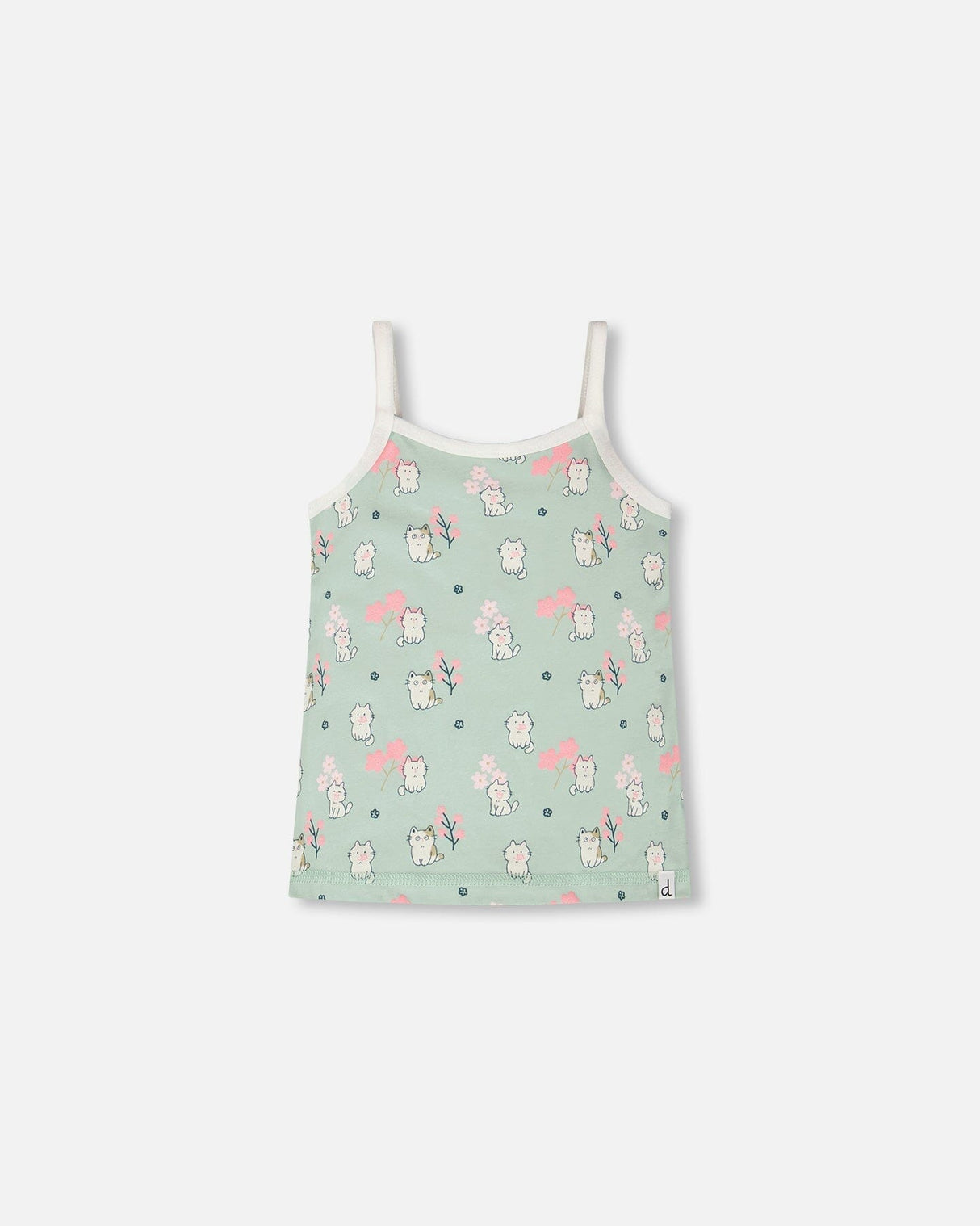 Organic Cotton Tank Underwear Green Kitten Print-0