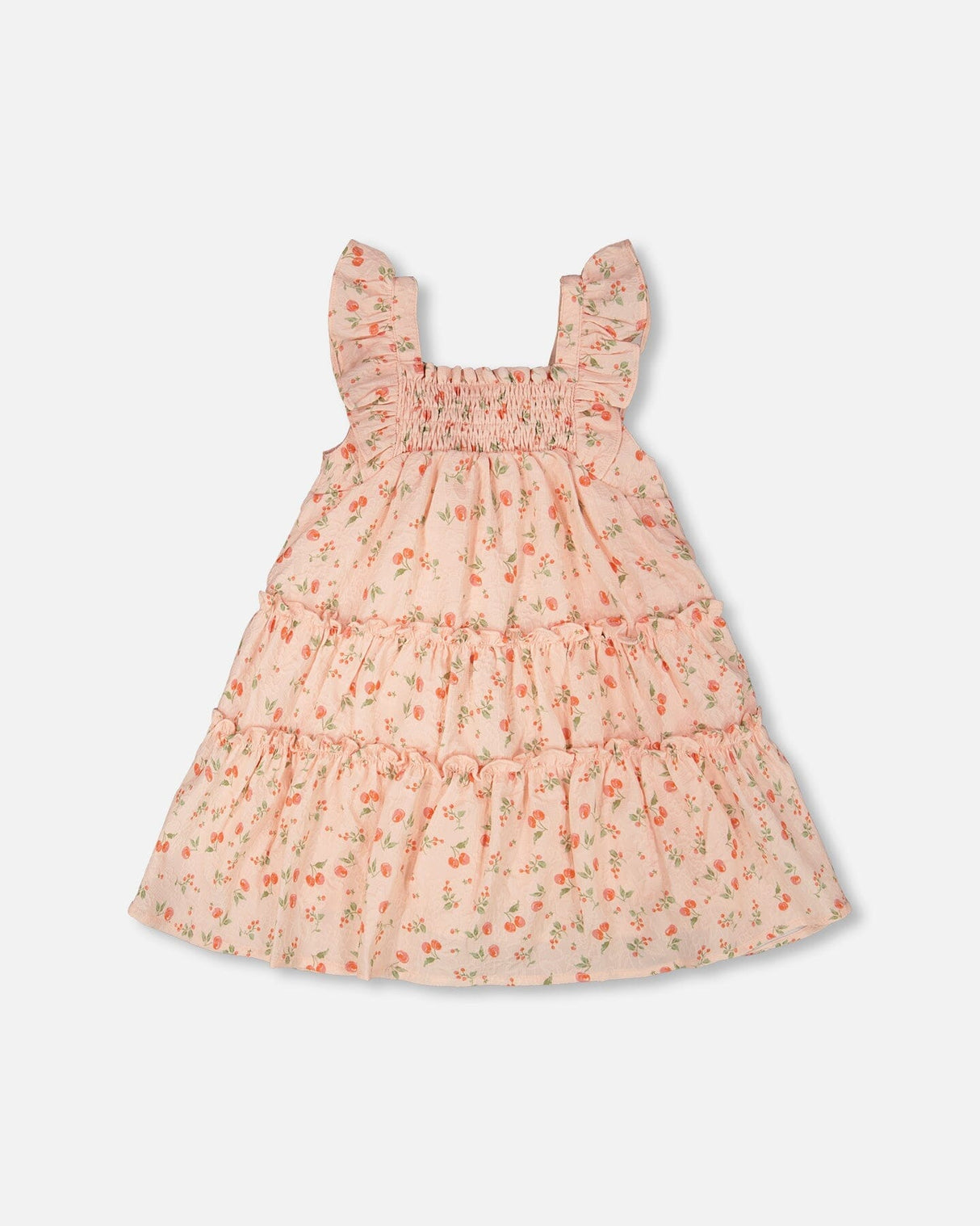 Multi-Tiered Dress With Smocking Pink Printed Flowers-2