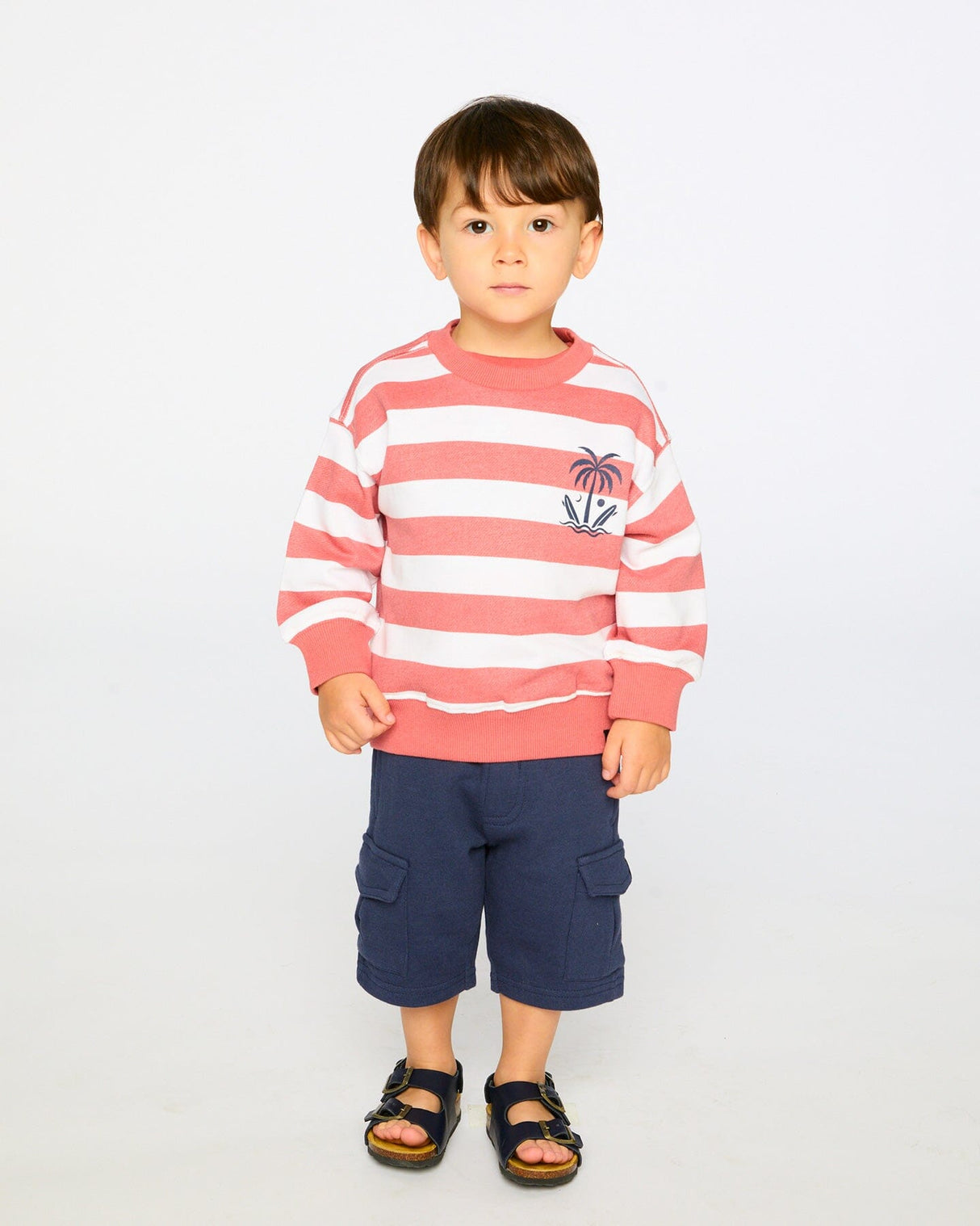 French Terry Sweatshirt Brick And White Stripes-2