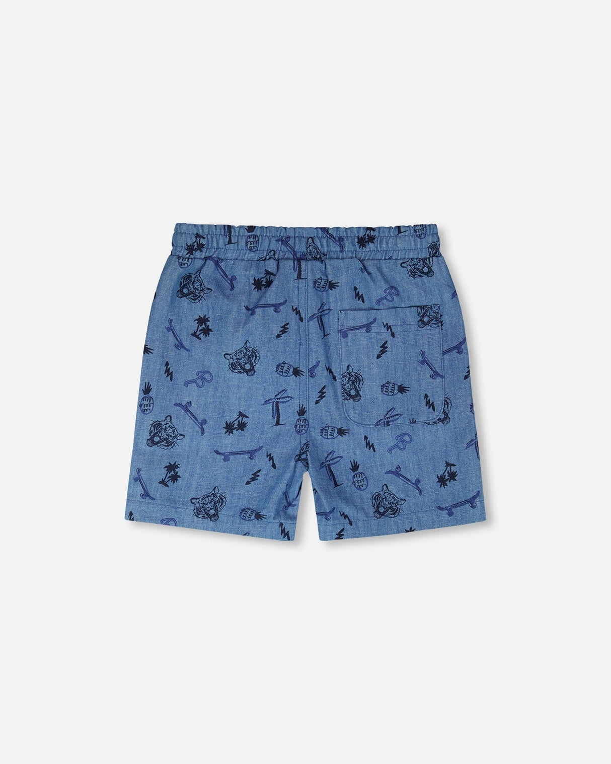 Chambray Shorts Blue Printed Skateboards-2