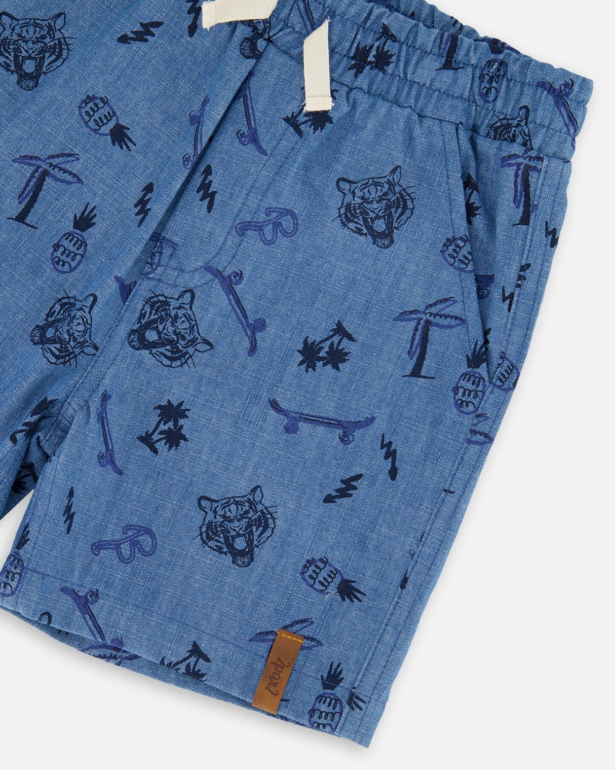 Chambray Shorts Blue Printed Skateboards-3
