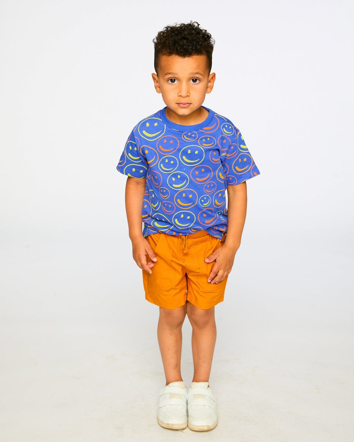 Organic Cotton Jersey T-Shirt Blue Smiley Print-2