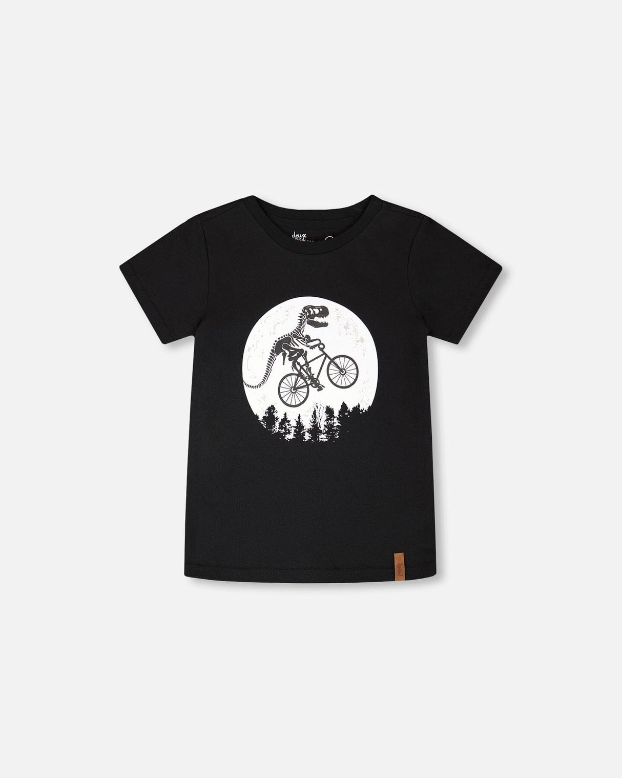Organic Cotton Jersey T-Shirt With Dino On Bike Print Black-0