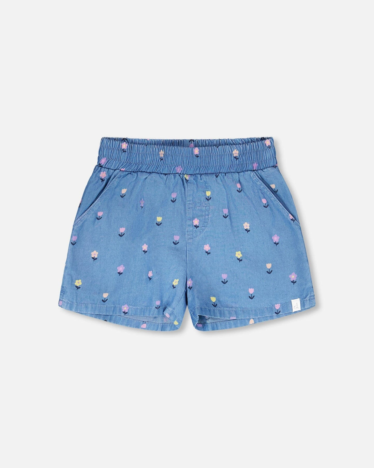 Chambray Shorts Blue Flower Print-0