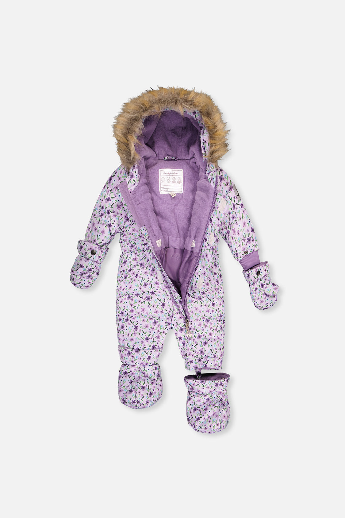 Deux par Deux purple mini flower baby puffy snowsuit, product photo 3