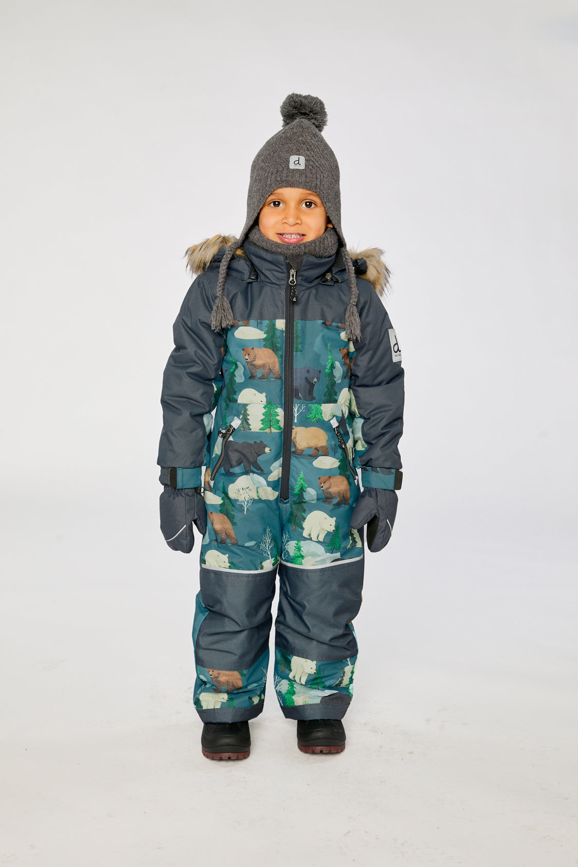 Kids One Piece Discover Snowsuit Blue Bear Print-3