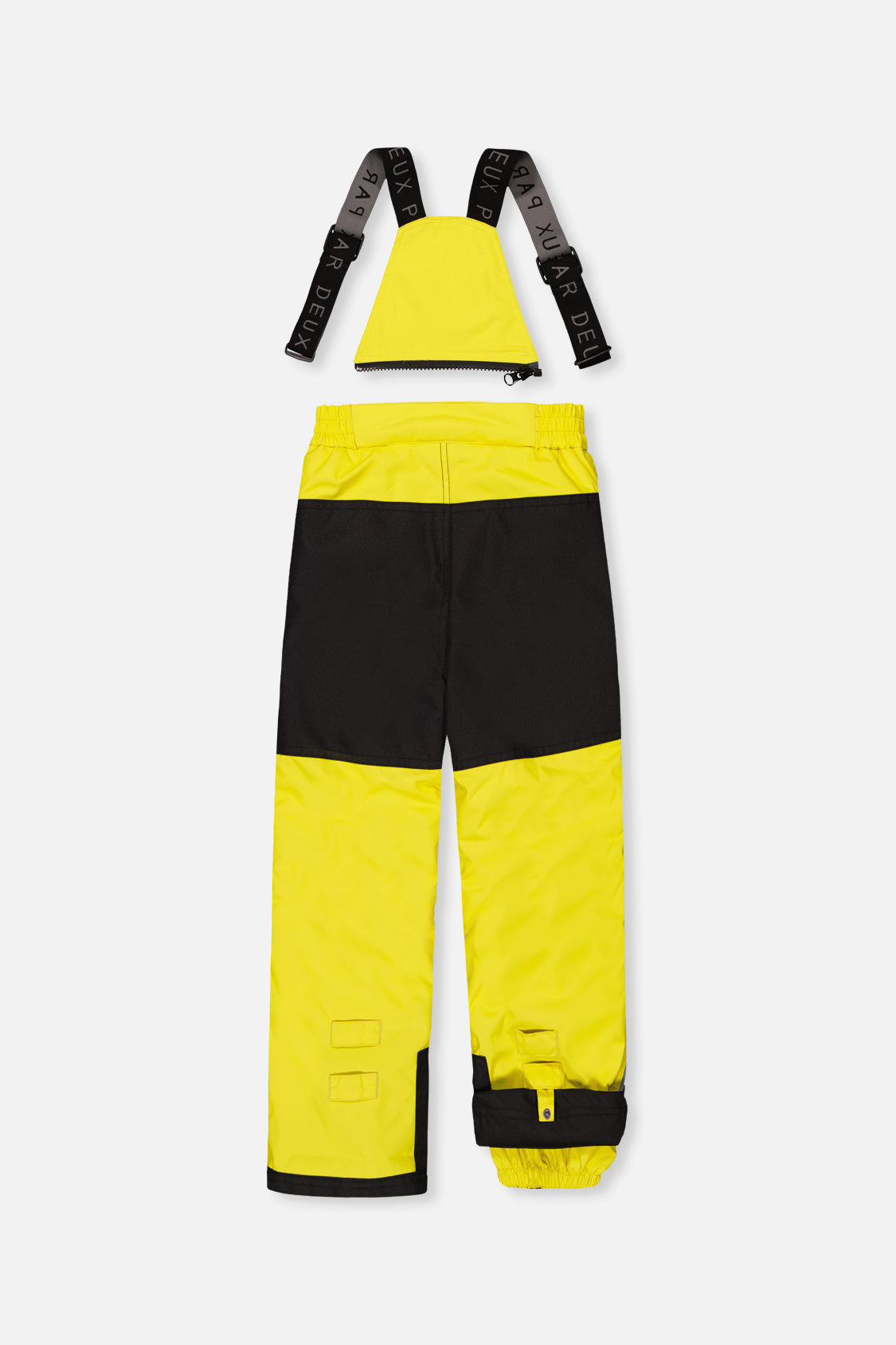 Deux par Deux PLAY yellow snow pants with black seat panel, back view