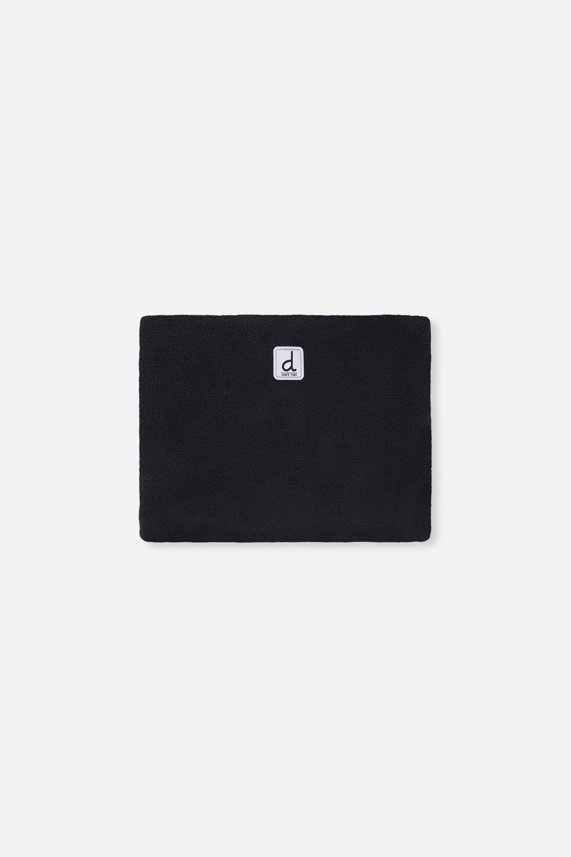 Black polar fleece neckwarmer included with the Deux par Deux checkerboard PLAY snowsuit