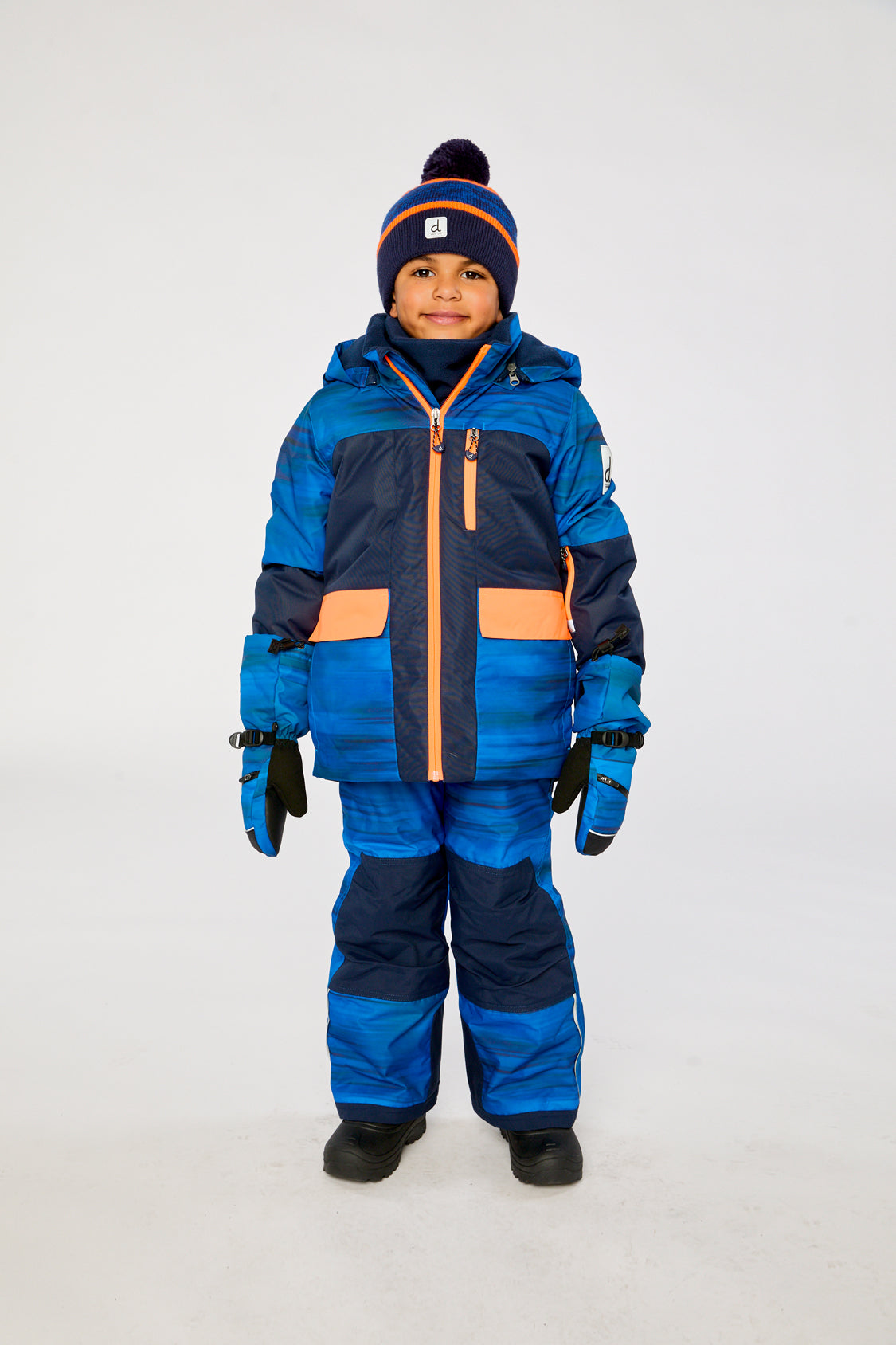 Two Piece Play Snowsuit Navy Blue And Orange With Blue Pants-1