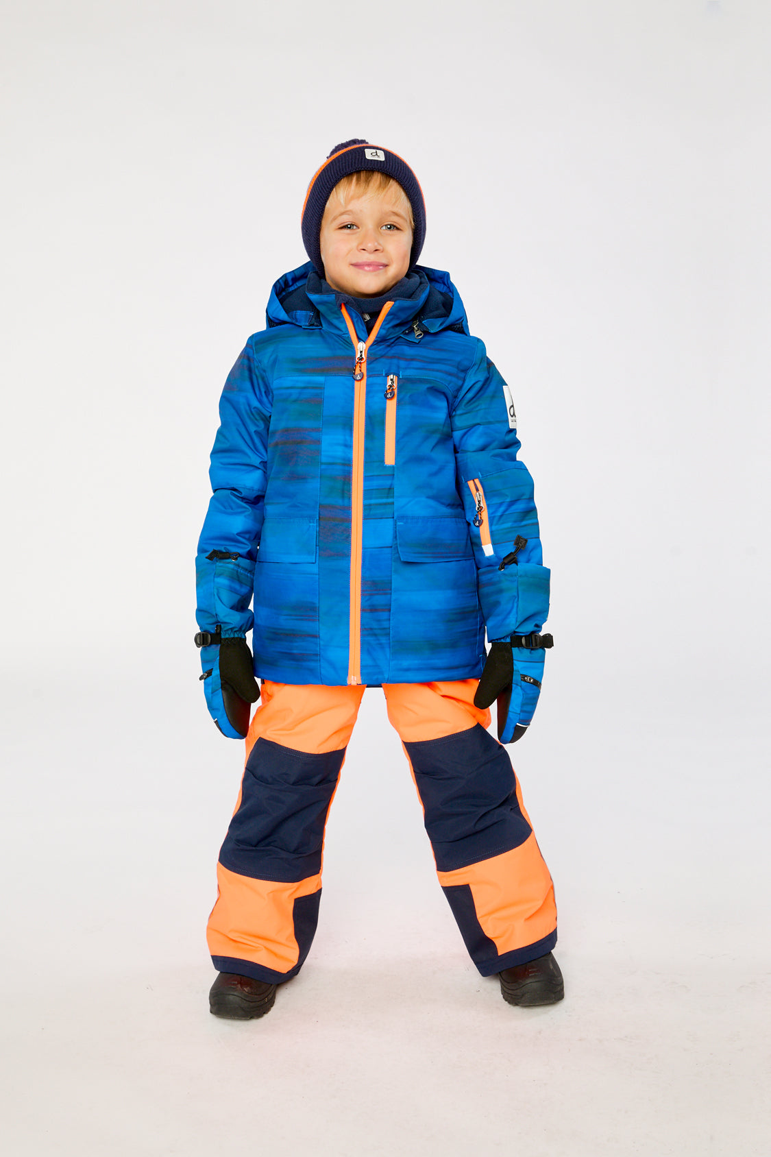 Two Piece Play Snowsuit Navy Blue And Orange With Orange Pants-3
