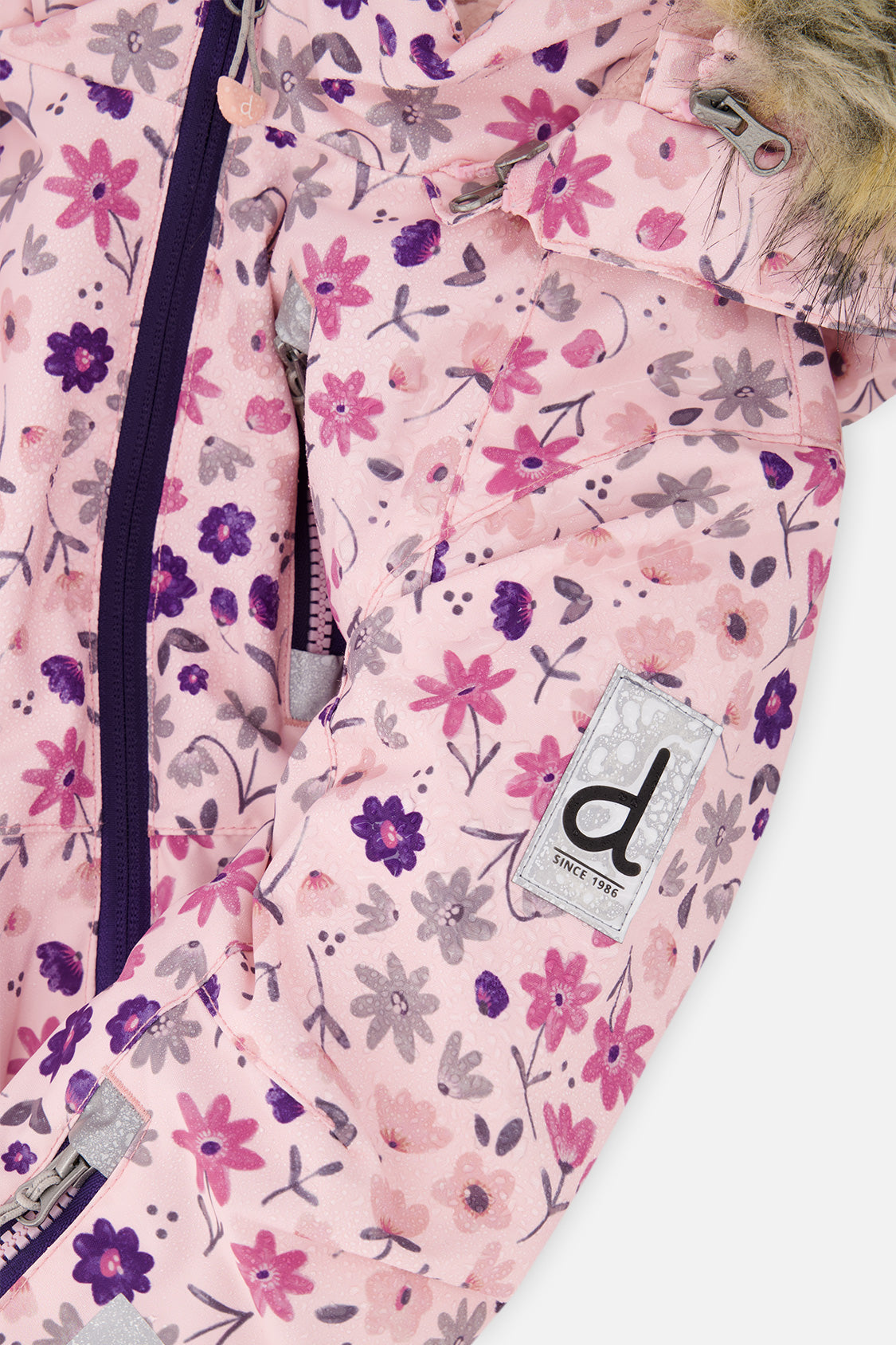 Deux par Deux girls' PLAY one-piece snowsuit, pink mini-flower print, additional angle