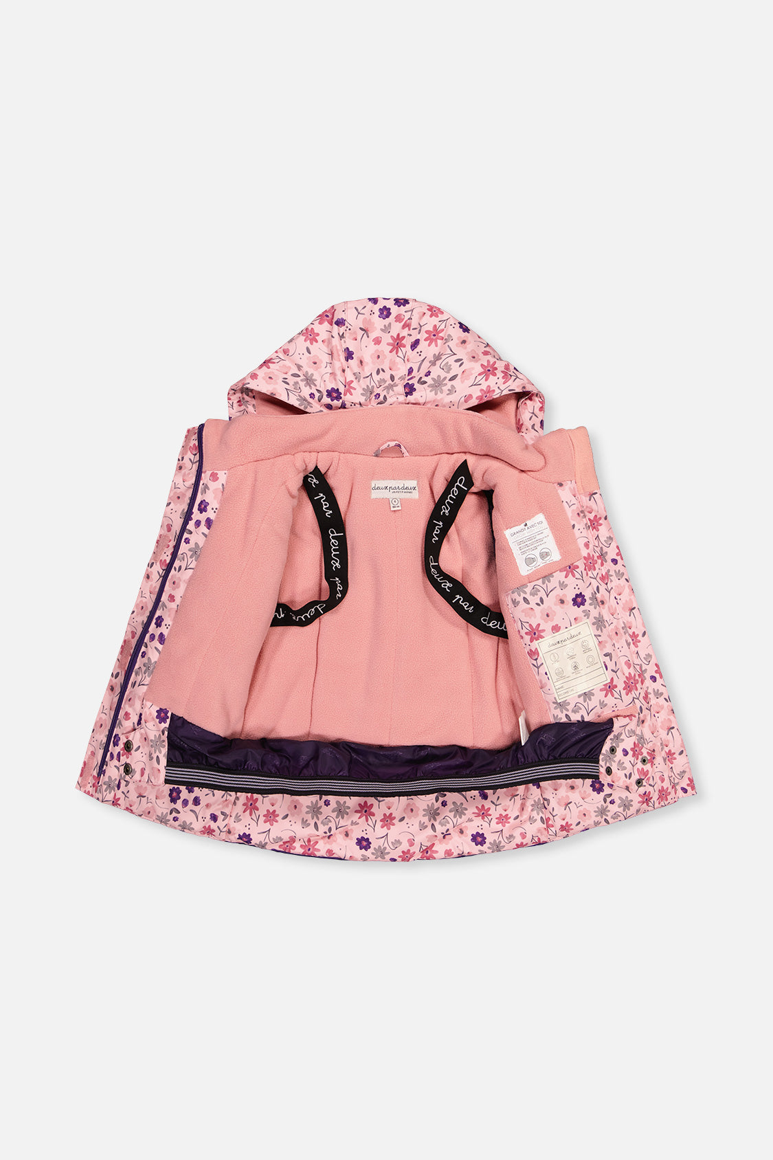 Deux par Deux girls' PLAY snowsuit with pink mini flower jacket and solid snow pants, alternate view 4