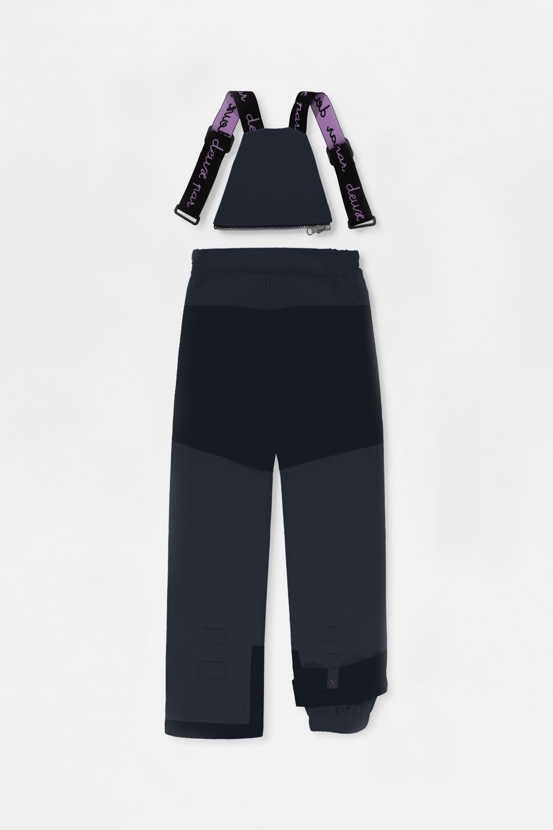 Deux par Deux girls' PLAY snowsuit with pink mountain-print jacket and black snow pants, alternate angle