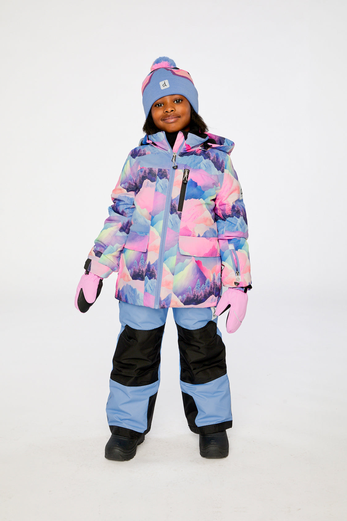 Two Piece Play Snowsuit Pink Mountain Print With Blue Pants-3